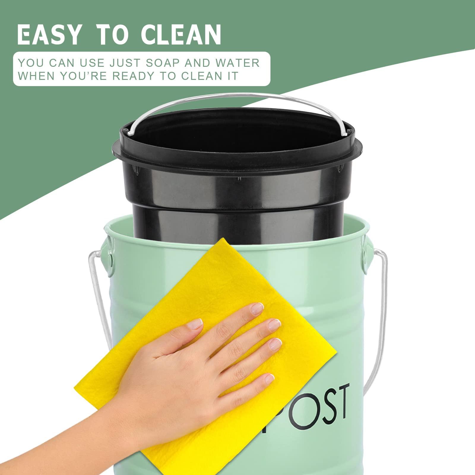 Vipush Kitchen Countertop Compost Bin with lid – Small, Includes Inner Compost Bucket Liner & Charcoal Filter, Green - Image 7