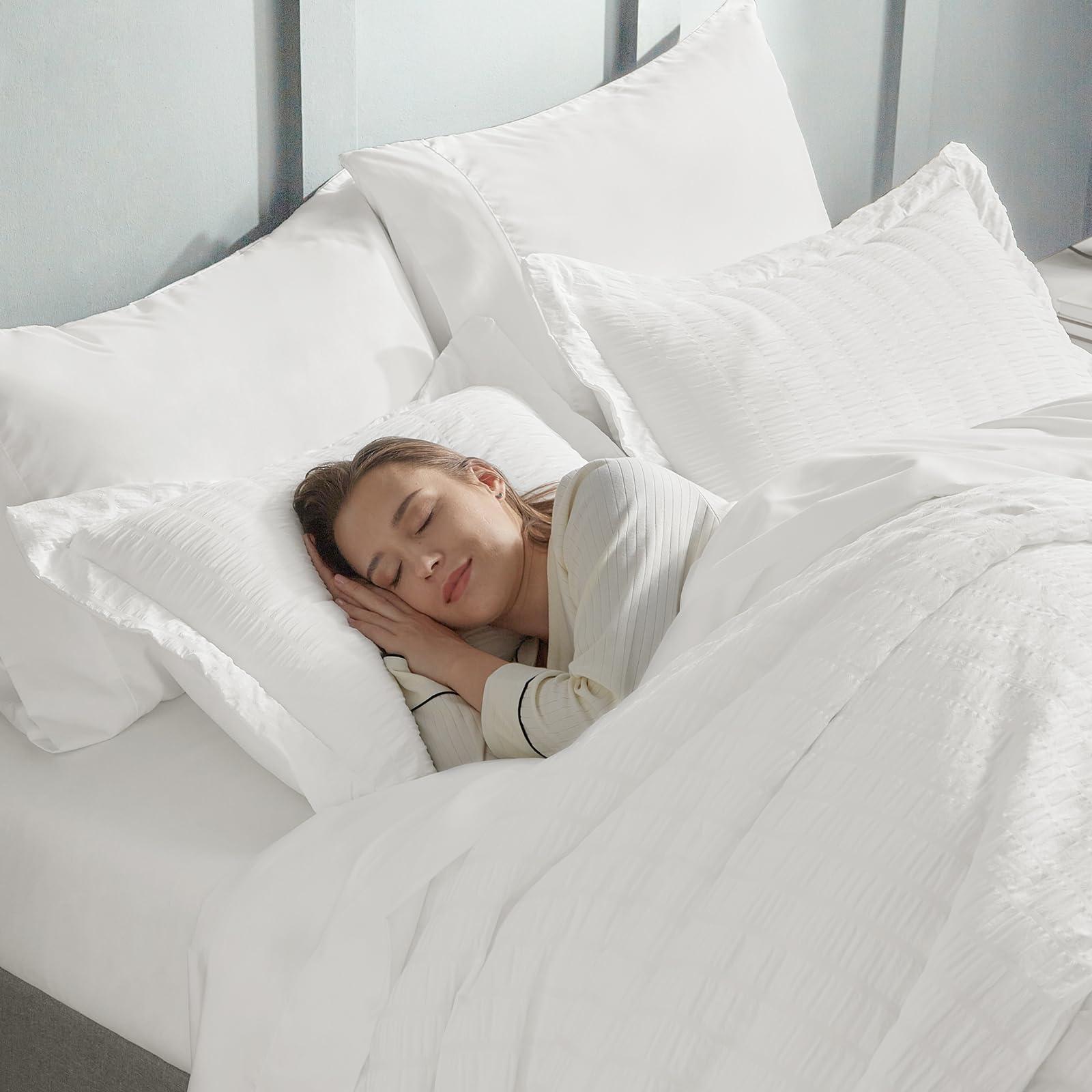CozyLux Queen Comforter Set White Seersucker 7 Pieces Bed in a Bag Queen Comforter Set with Sheets, Luxury Soft Bedding Set with Down Alternative Comforter, Sheets, Pillowcases & Shams for All Seasons - Image 9