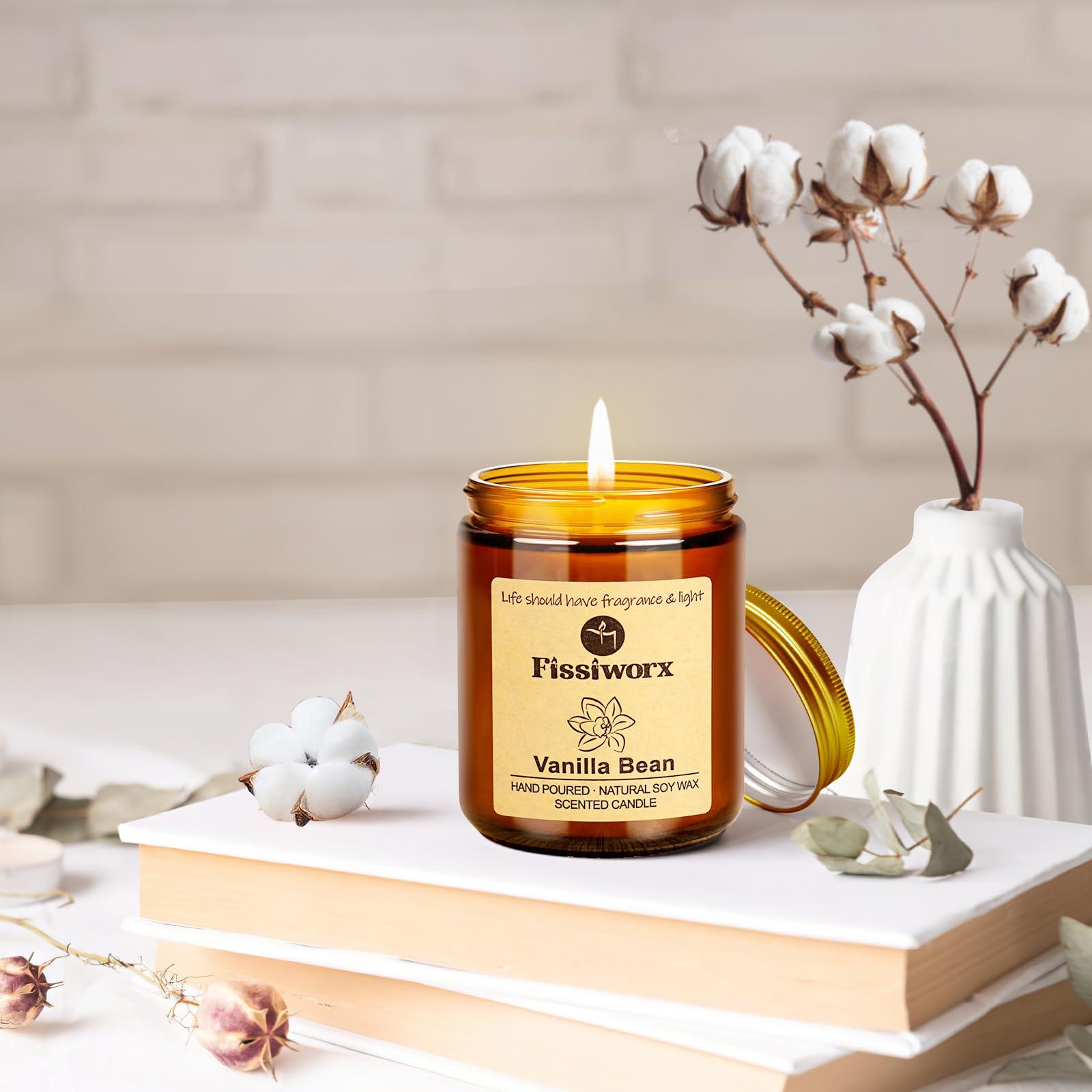 Fissiworx Vanilla Scented Candle Set 2 Pack, Candle for Home Scented, Odor Eliminating, Stress Relief, 15oz, 110 Hours Long Lasting Soy Wax Gift Set for Women - Image 9