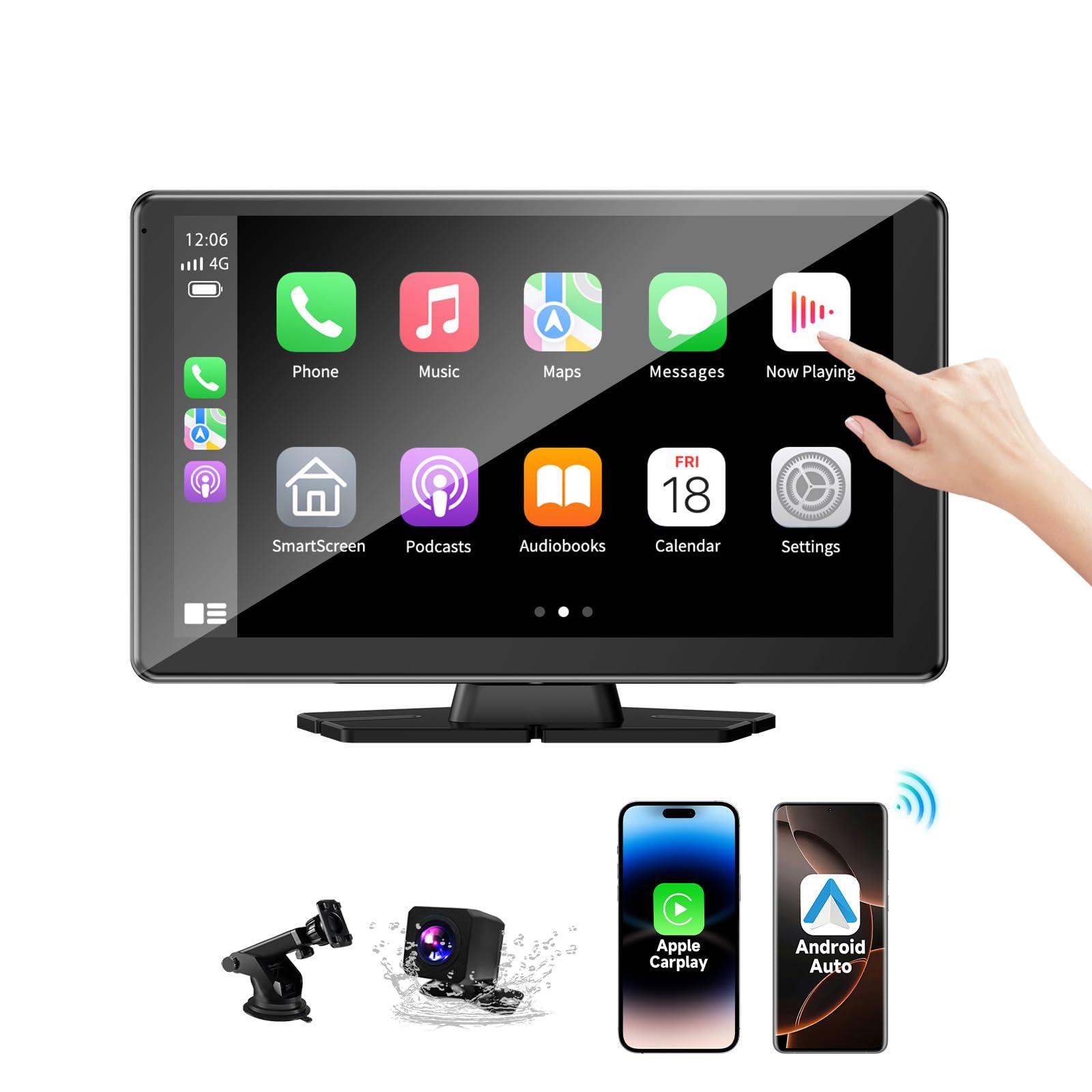 9 inch HD Portable Wireless carplay Screen for car & Android Auto Touchscreen With1080P Backup Camera/Mirror Link/Navigation/Car Stereo/Drive Play/Bluetooth/Voice Control