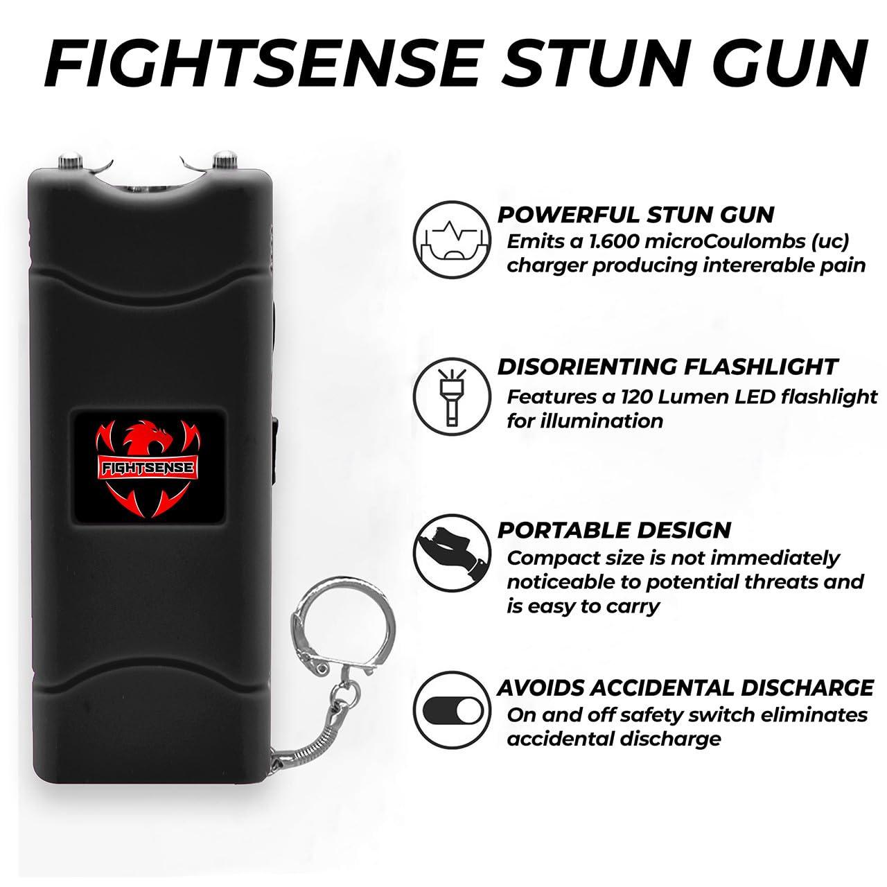 FIGHTSENSE Mini Stun Gun Keychain & Pepper Spray Combo Pack for Self Defense Kit - Extremely Powerful Stun Gun Flashlight for Women - Image 3