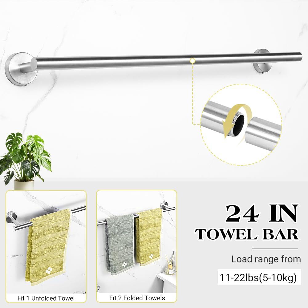 Brushed Silver Bathroom Towel Bar Set, 14-Piece Stainless Steel Hardware Bathroom Accessories, 16" and 24" Towel Racks for Bathroom Walls - Image 4