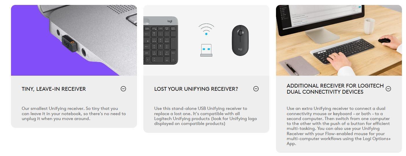 Logitech Unifying Receiver, 2.4 GHz Wireless Technology, USB Plug Compatible with all Logitech Unifying Devices like Wireless Mouse and Keyboard, PC / Mac / Laptop - Black - Image 9