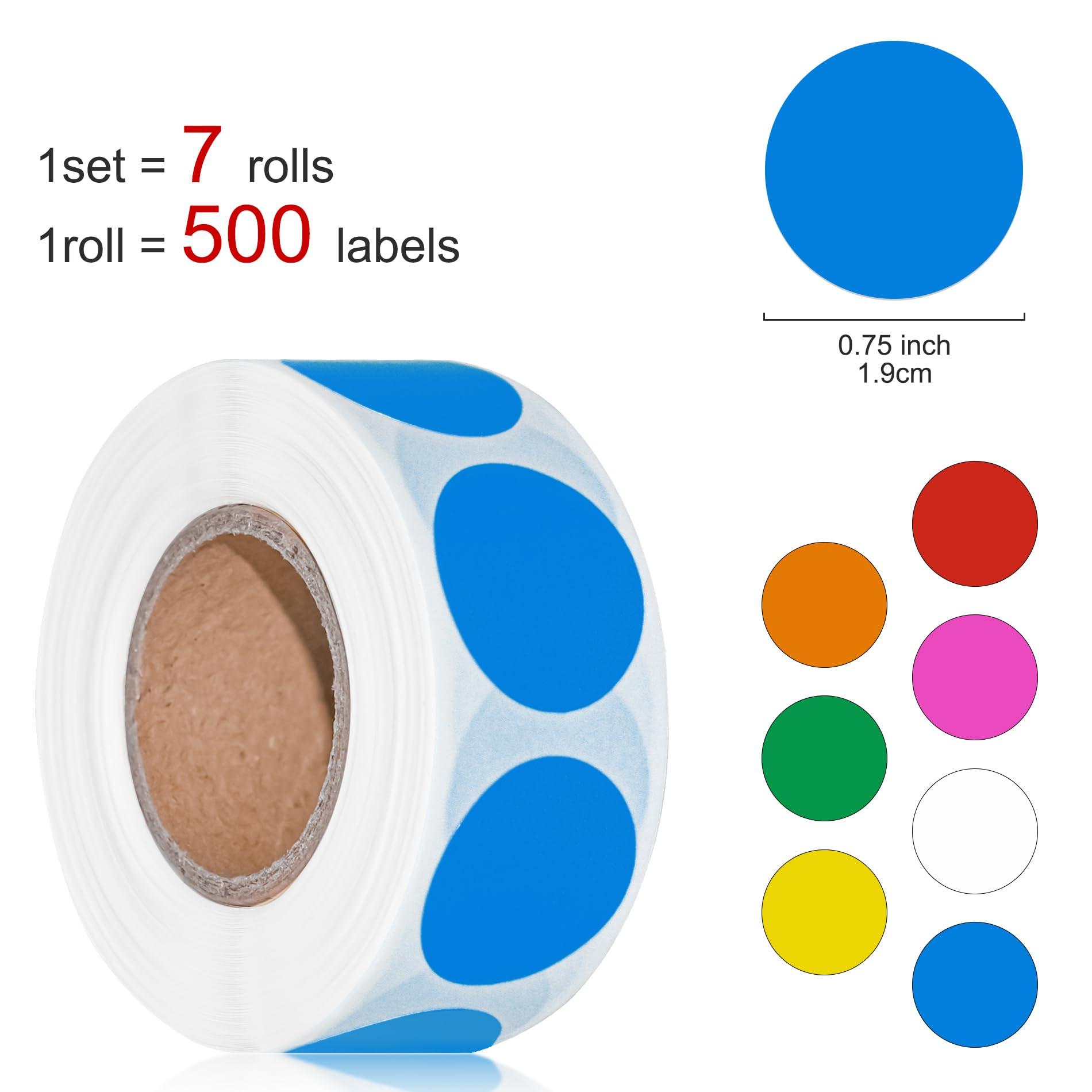 Hoewina 3500 Pcs Colored Dot Stickers, 3/4" Label Sticker Round Color Coding Labels Circle Dots Labels Circle Stickers for Office,Classroom,Family（Etc - 7 Colors, 500 Labels/Roll） - Image 3