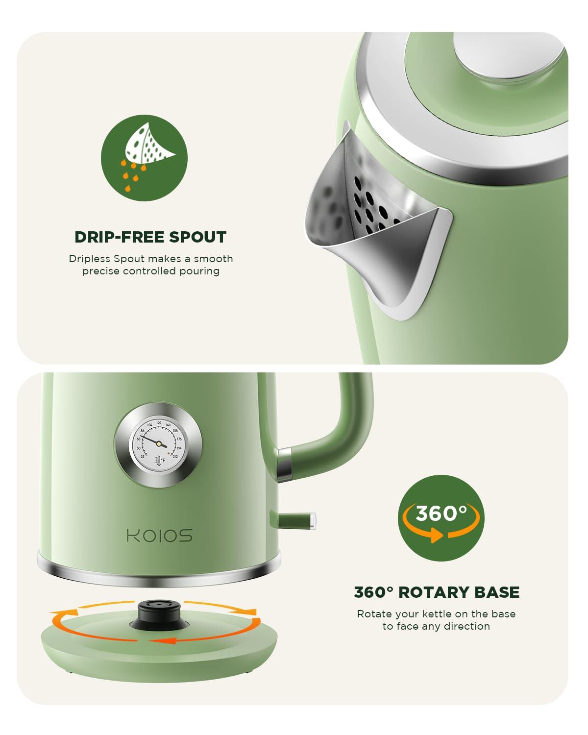 Electric Kettle 1.8L with Temperature Gauge, 1500W Fast Boiling Electric Tea Kettle, 100% Stainless Steel Retro-Style Hot Water Kettle Electric - Glowing LED Light, Auto Shut-Off & Boil-Dry Protection - Image 8