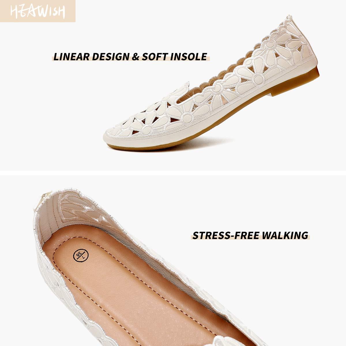 HEAWISH Women's Floral Ballet Flats for Women Black Beige Slip On Flowers PU Leather Round Toe Dress Shoes - Image 5
