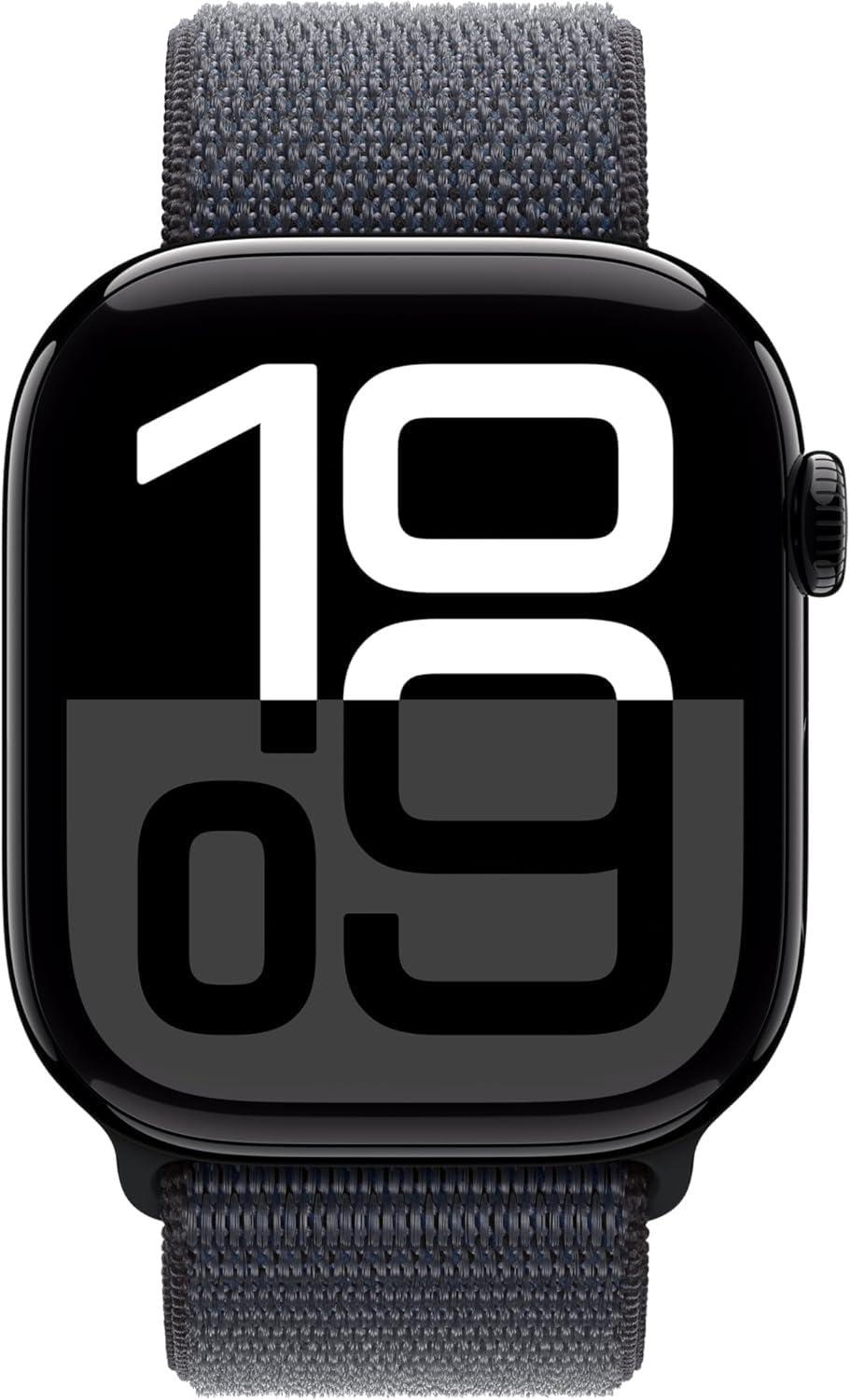 Apple Watch Series 10 [GPS, 46mm] - Jet Black Aluminum Case with Ink Sport Loop (Renewed) - Image 6
