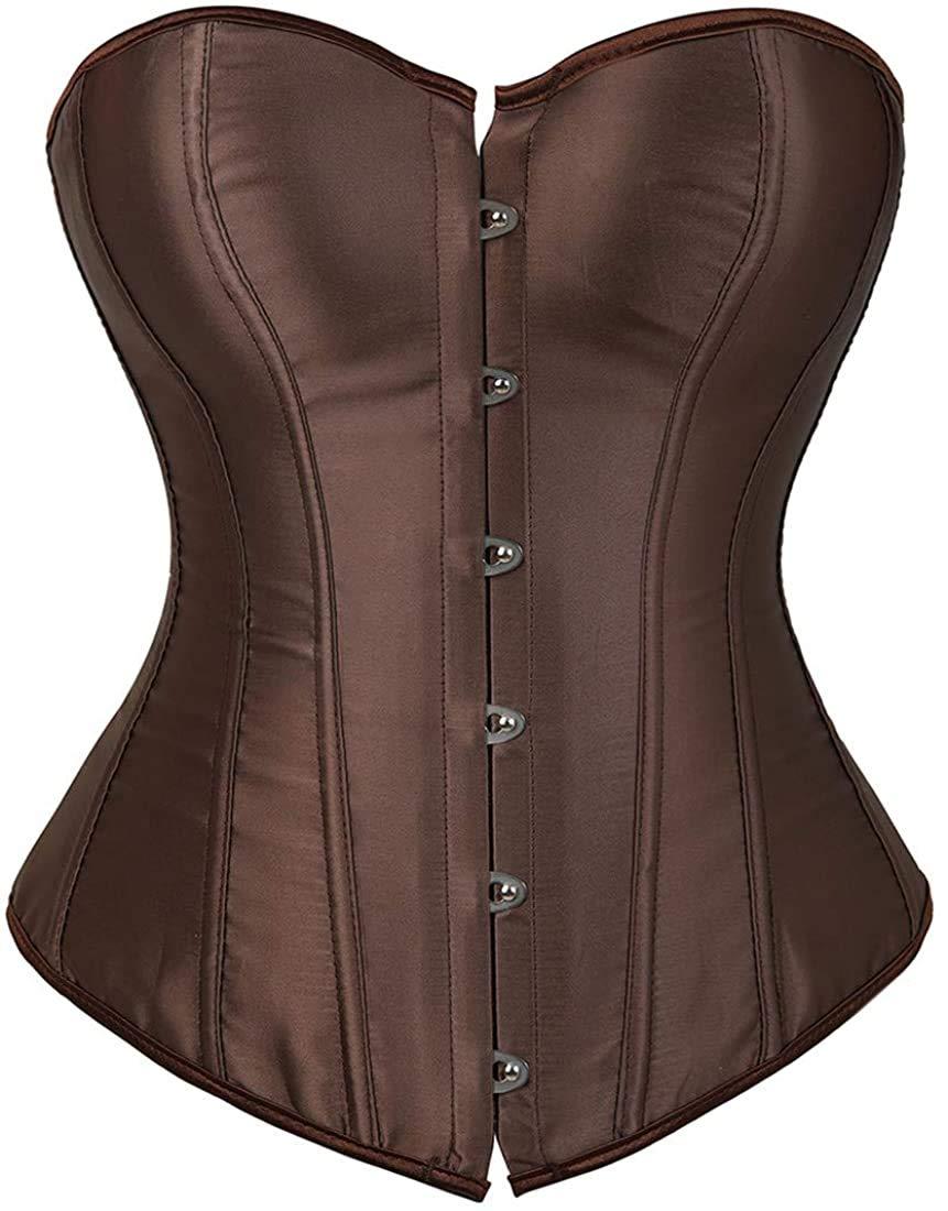 HNGHOU Women's Bustier Corset Top Plus Size Satin Waist Cincher Overbust Bustiers