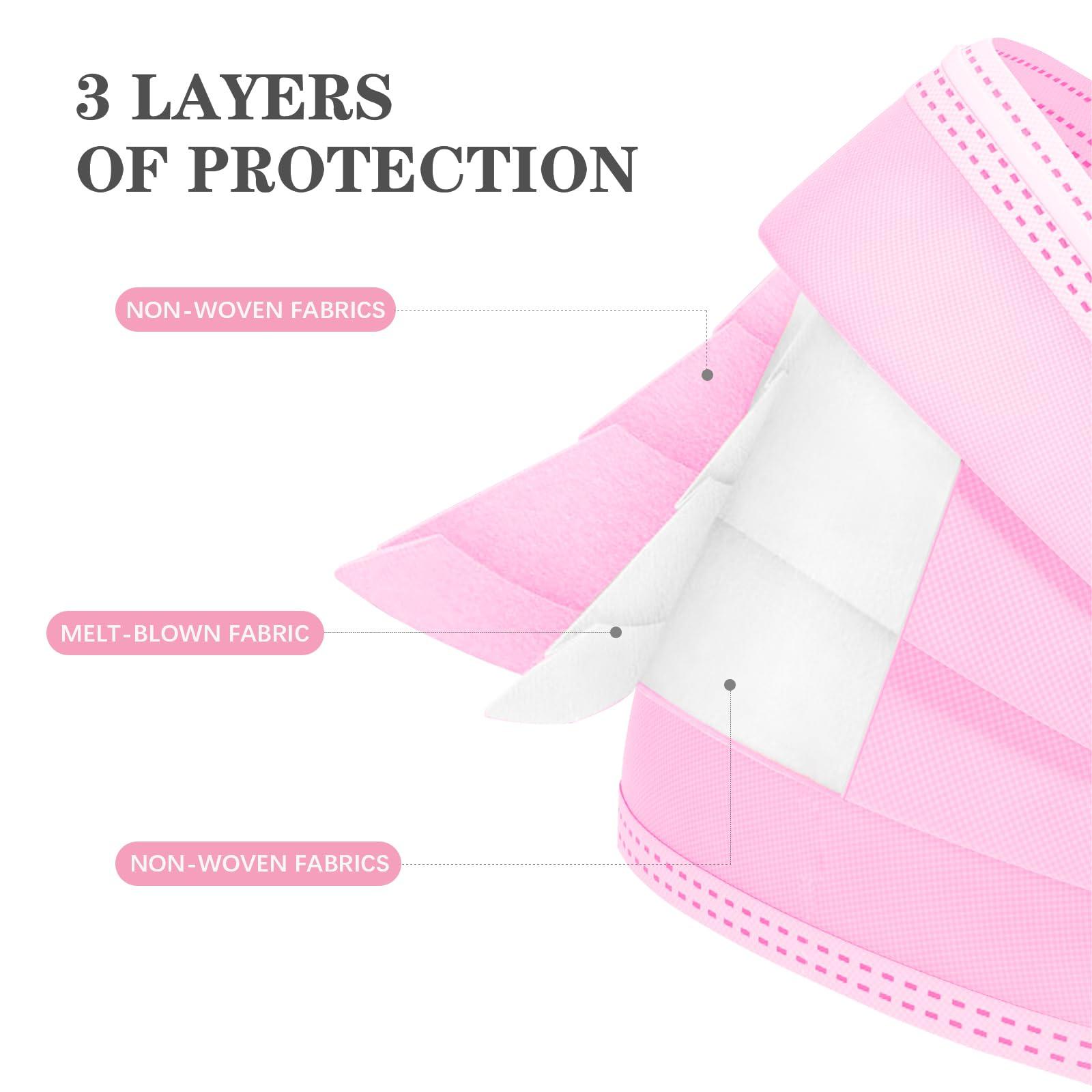DC-BEAUTIFUL 100 Pcs Pink Disposable 3 Ply Earloop Face Masks,Fit for Adults - Image 2