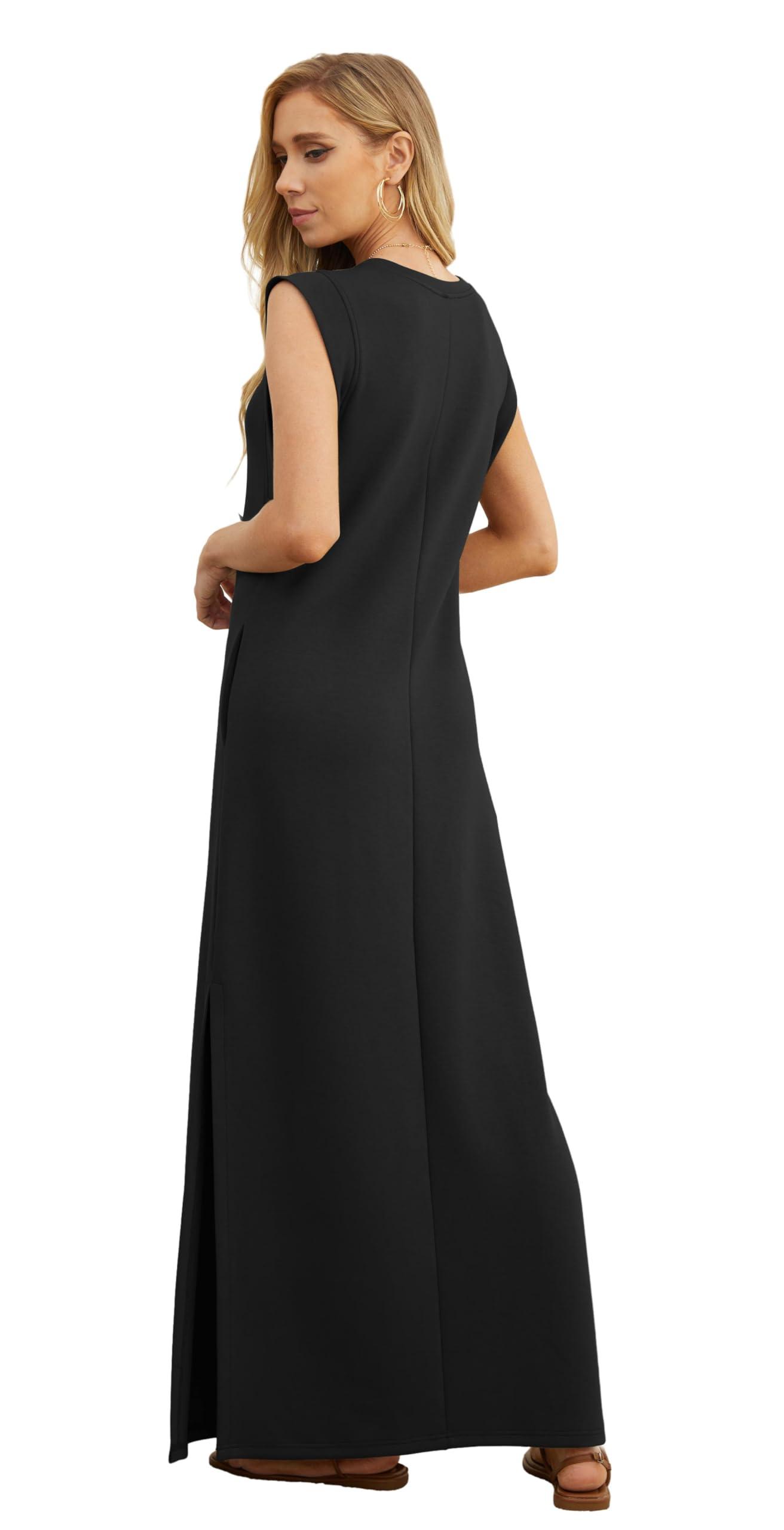 GRECERELLE 2025 Women Year-Round Casual Round Neck Loose Split Wrinkle-Free Long Maxi Vacation Dress with Pockets (XS-3XL) - Image 5