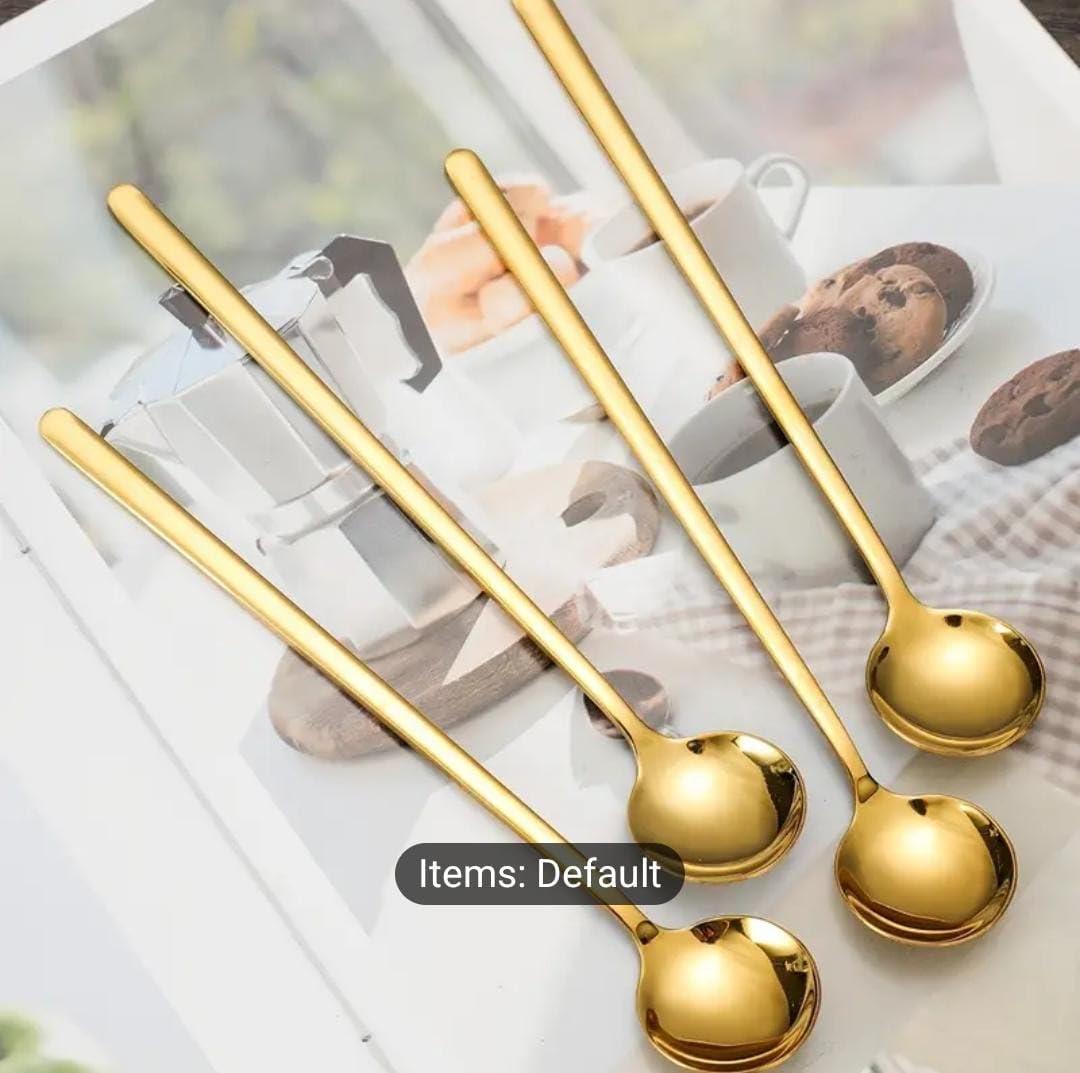 "Elegant Set of 4 Stainless Steel Espresso Spoons with Long Handles – Perfect for Coffee, Tea, and Iced Beverages – Versatile Tableware Collection" - Image 4