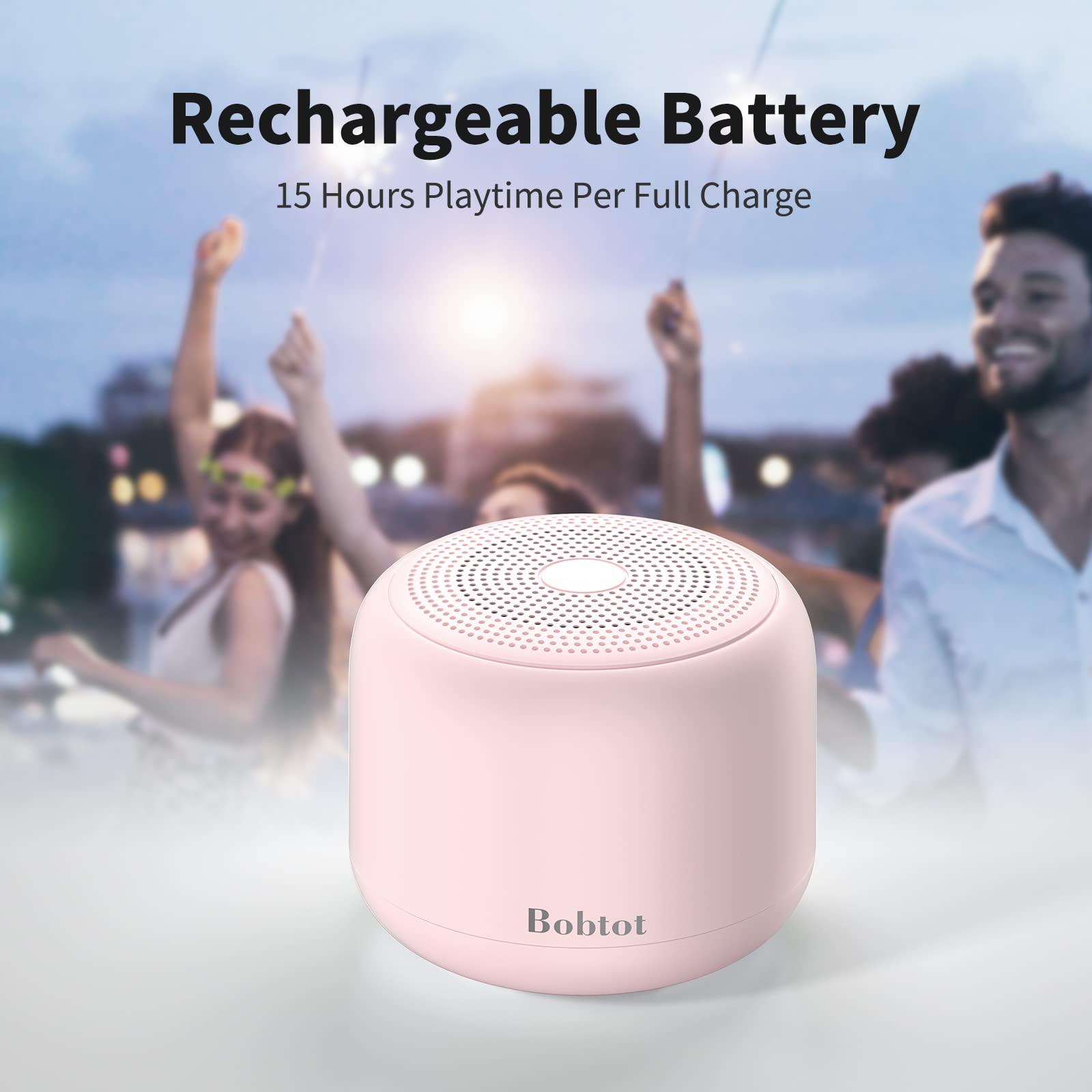 Bobtot Portable Bluetooth Speakers with Strap Easy to Carry, Wireless IPX5 Waterproof Mini Speaker with Loud Stereo Sound, 20 Hours Playtime, Rechargeable Battery, Built-in Microphone, Pink - Image 5