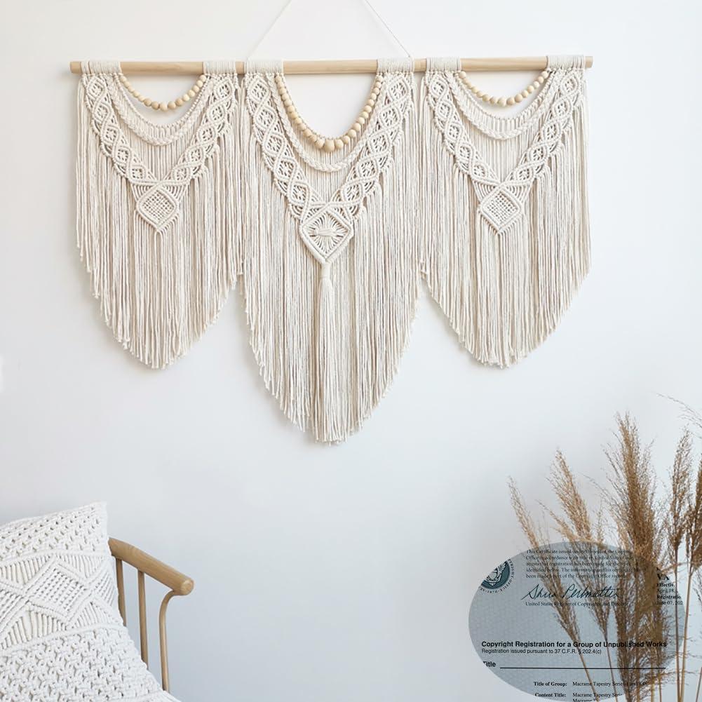 Achart Macrame Wall Hanging Large- Boho Wall Decor- large wall art- Wall Decor Living Room- Macrame Tapestry Boho Decor for Bedroom (Wooden Bead) - Image 5