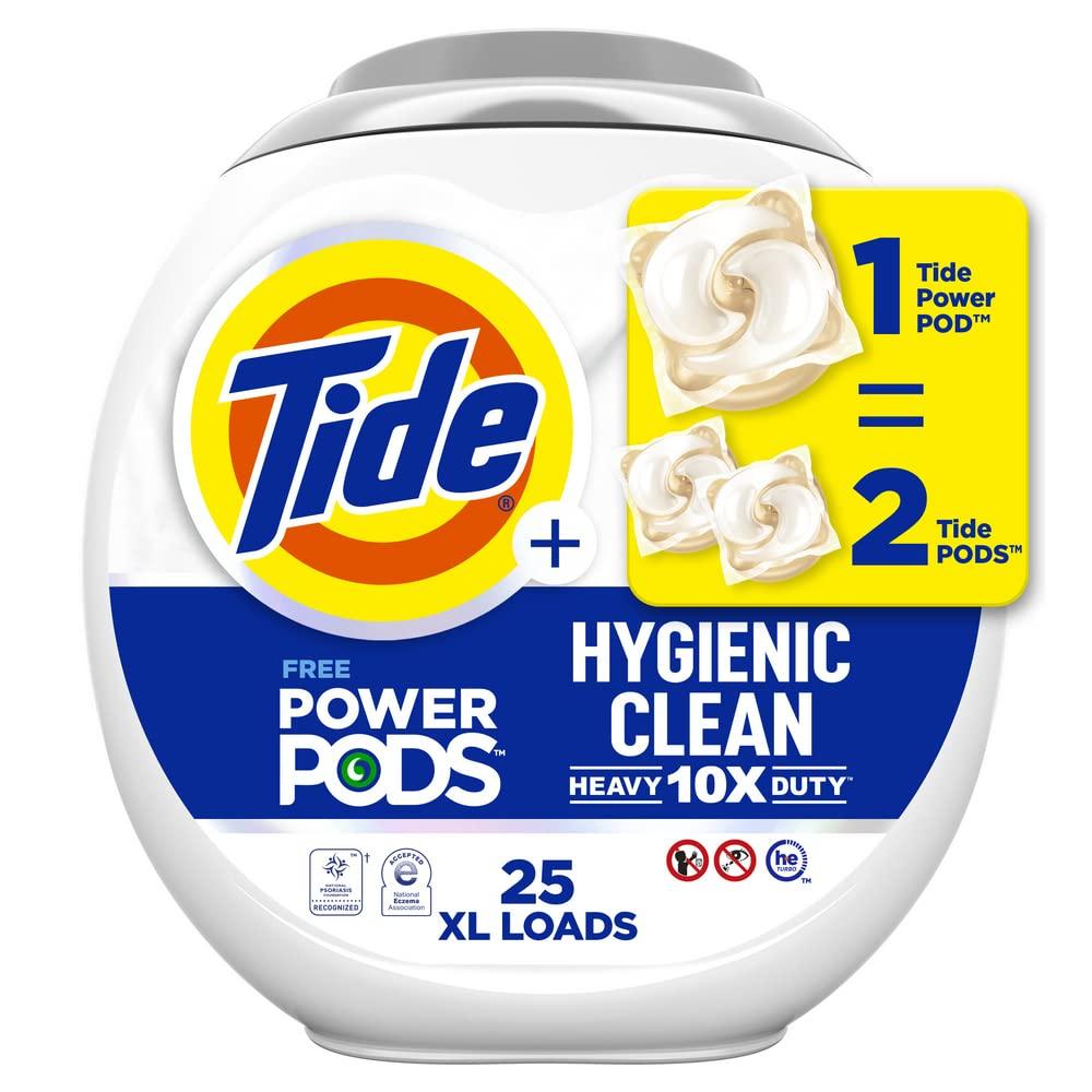 Tide Hygienic Clean Heavy Duty 10x Free Power PODS Laundry Detergent, 25 count, Unscented, For Visible and Invisible Dirt
