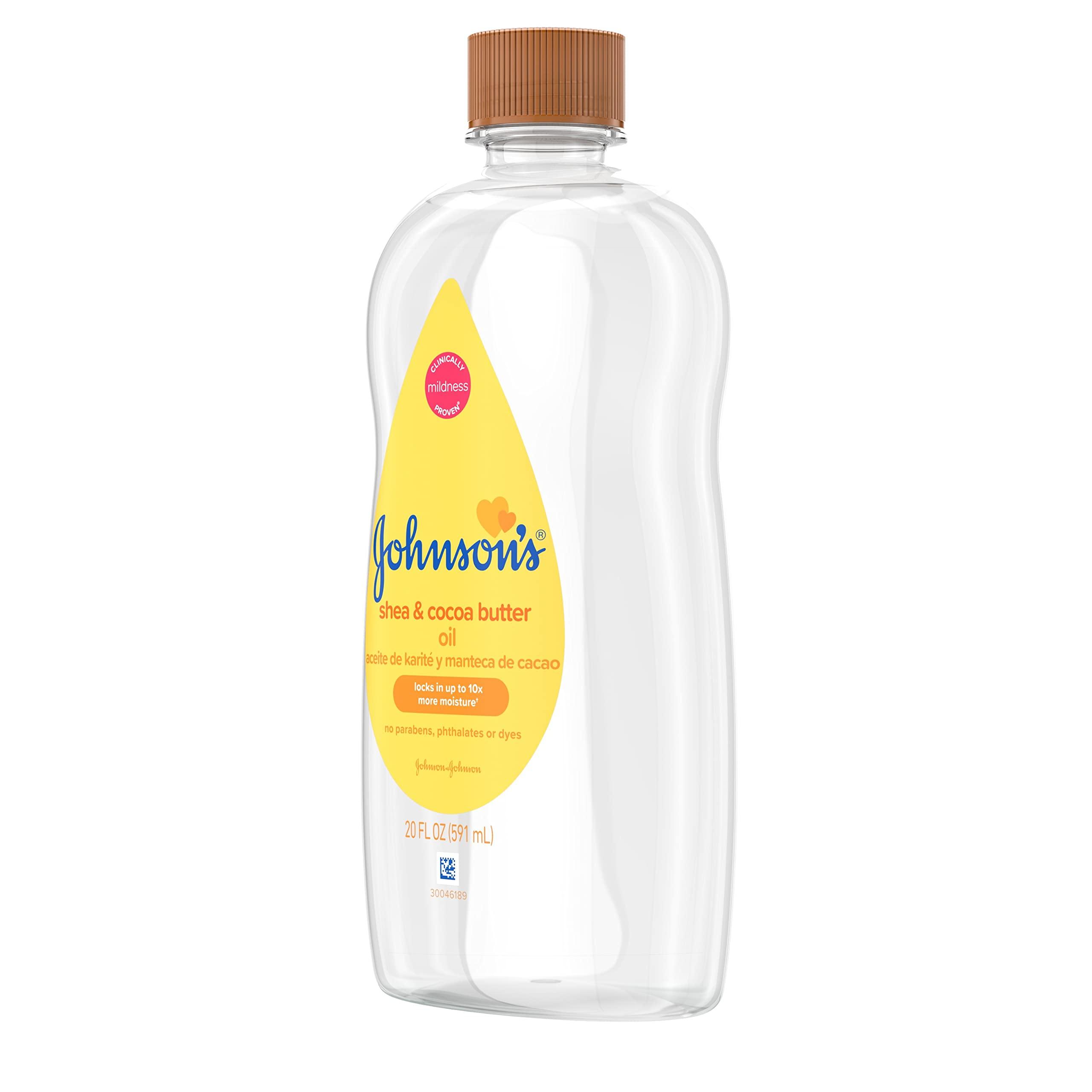 Johnson's Baby Oil, Mineral Oil Enriched with Shea & Cocoa Butter to Prevent Moisture Loss, Hypoallergenic, 20 fl. oz - Image 3