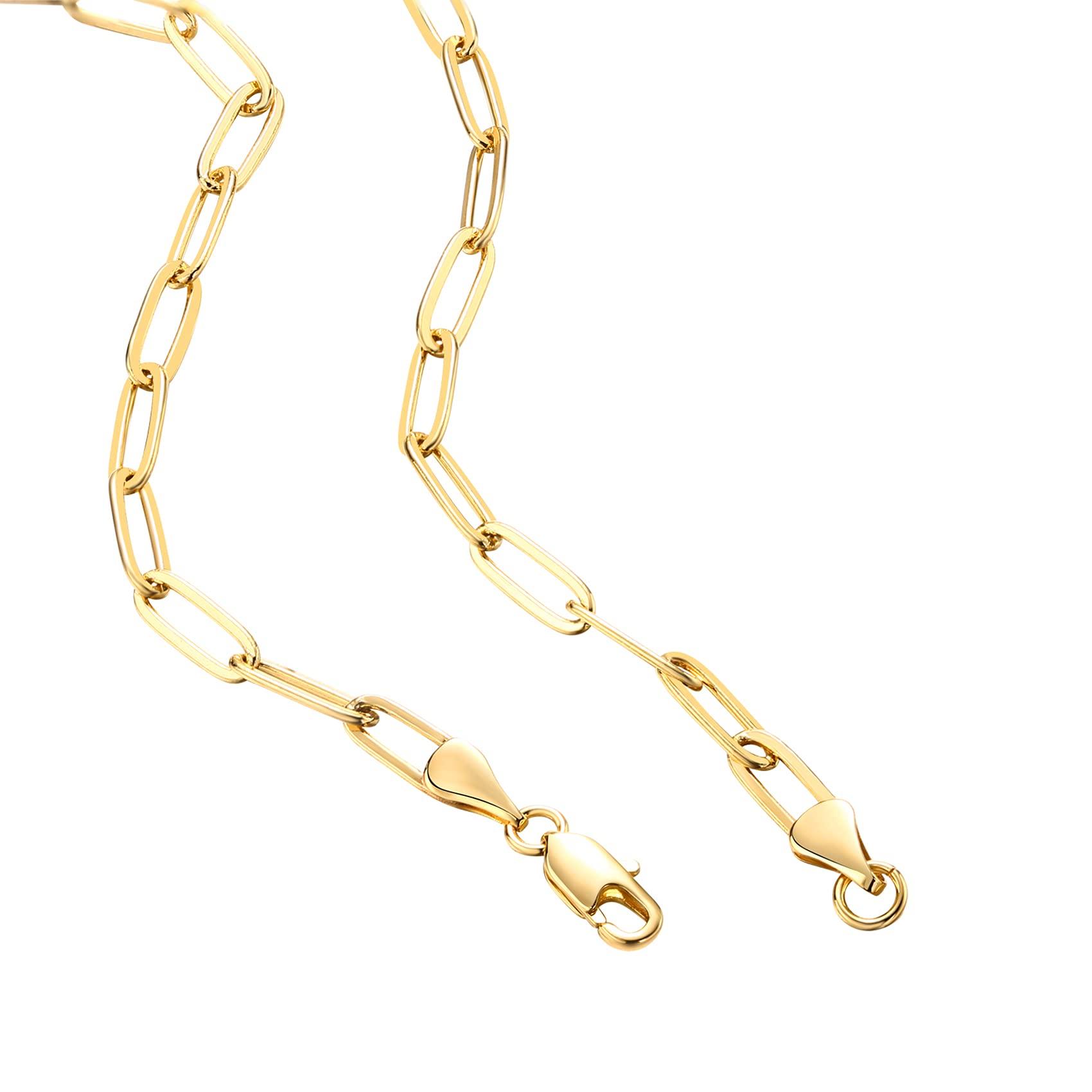 PAVOI 14K Gold Plated Curb Paperclip Box Sphere Bead Snake Herringbone and Figaro Chain Adjustable Necklace - Image 3