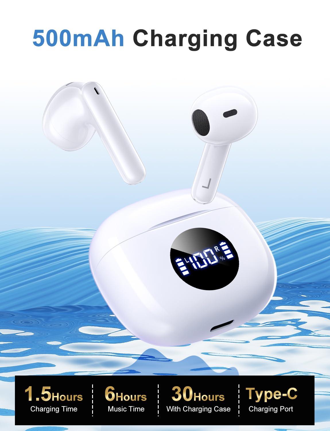 HIYDOO Wireless Earbuds, Bluetooth 5.3 Headphones with Charging Case, Lightweight in-Ear Stereo Earphones with Mic for Android/iOS Cellphone, Waterproof Cordless Earphones for Sports-Ivory White - Image 2