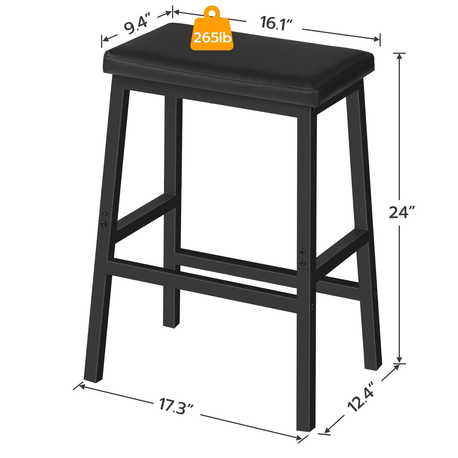 HOOBRO Bar Stools, 24" Set of 2 Bar Chairs, PU Leather Upholstered Breakfast Stools, Easy Assembly, Suitable for Kitchen, Bar, Dining Room, Black BB01MD01 - Image 3