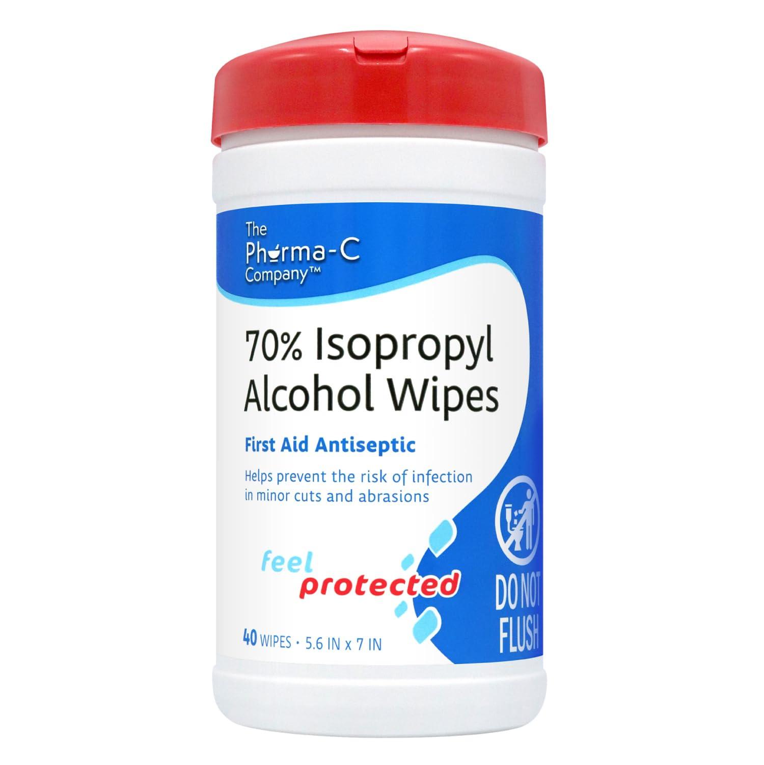Pharma-C 70% Isopropyl Alcohol Wipes [6 pack - 40ct Canisters] - Bulk IPA First Aid Antiseptic Wound Cleaner with Moisture Lock Lid. For minor cuts, scrapes, and burns. - Image 2