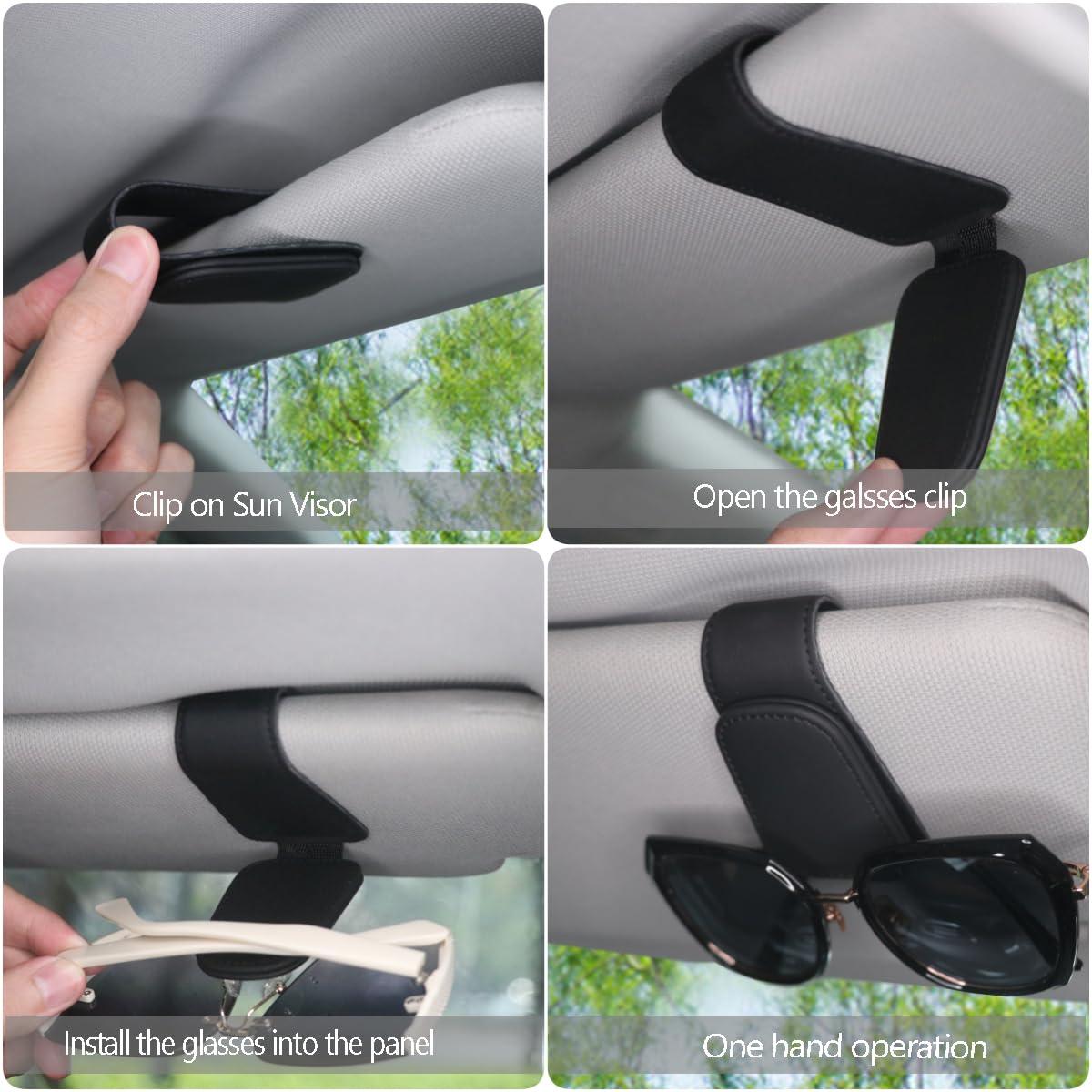 CHOSMOYI Magnetic Leather Sunglass Holder for Car, Sunglasses Clip for Car Visor, Auto Interior Accessories Universal for Different Size Eyeglasses (Black) - Image 5