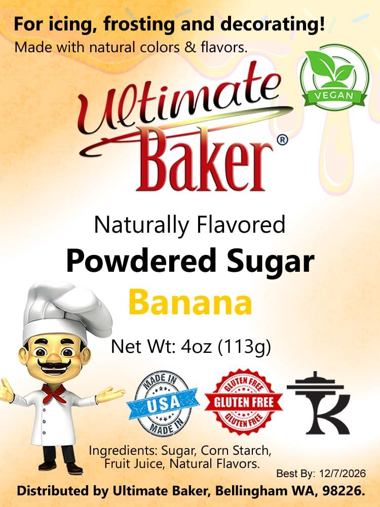 Ultimate Baker Naturally Flavored Banan Powdered Sugar (1x4oz), Icing Sugar, Banan Confectioner's Sugar for Icing Cakes, Flavored Coating Sugar (Banana) - Image 2