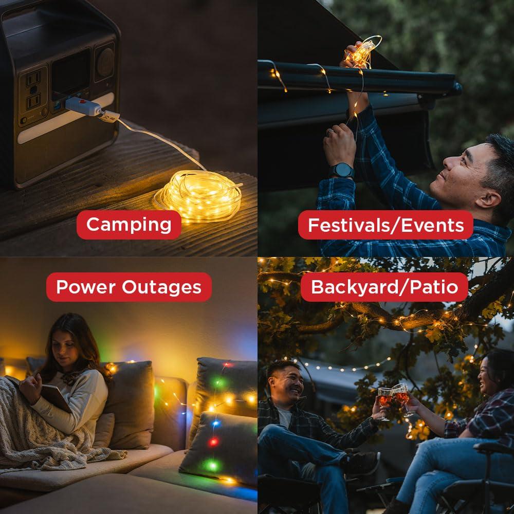 LuminAID LED String Lights - 2-Pack of 32ft USB Lights with 100 LED Bulbs per Strand - Warm White and Multicolor with 8 Modes - Perfect for Camping, Backyard, Patio, Power Outages, Indoor & Outdoor - Image 3