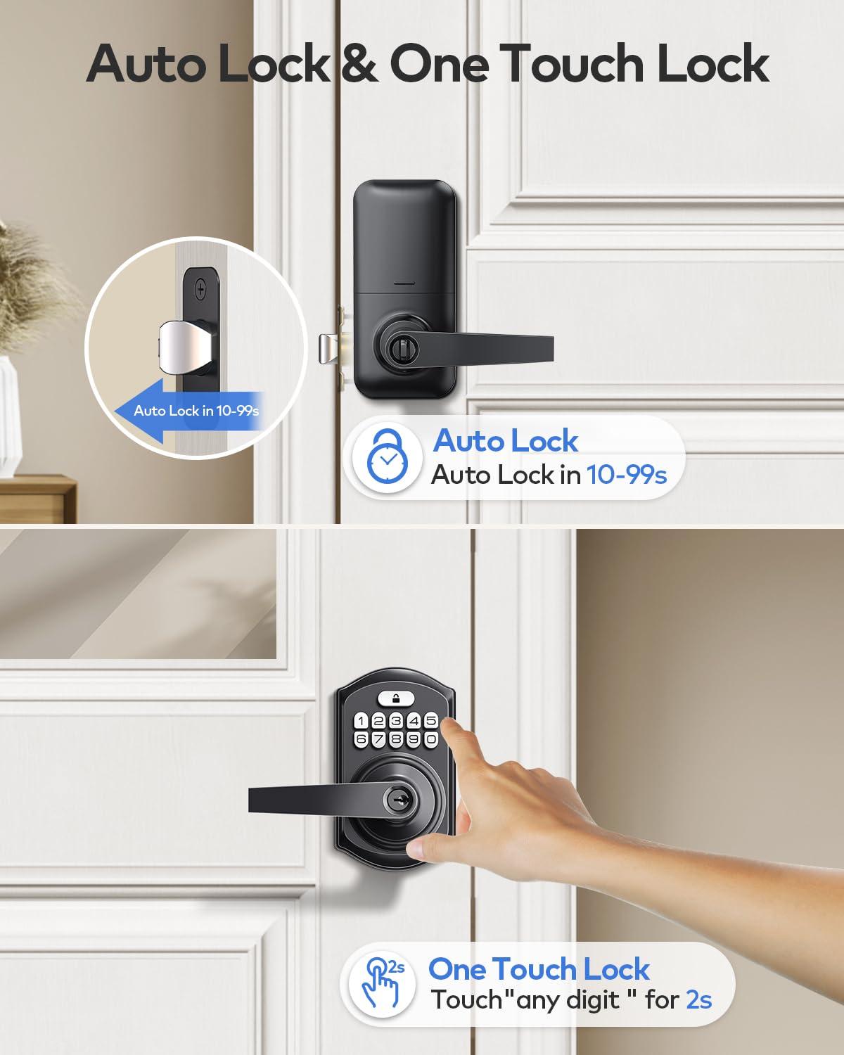 TEEHO TE004 Keyless Entry Keypad Door Lock with Handle - Front Digital Door Electronic Deadbolt with Anti-Peeping, Auto Lock & Passage Mode - Easy Installation - Matte Black - Image 3