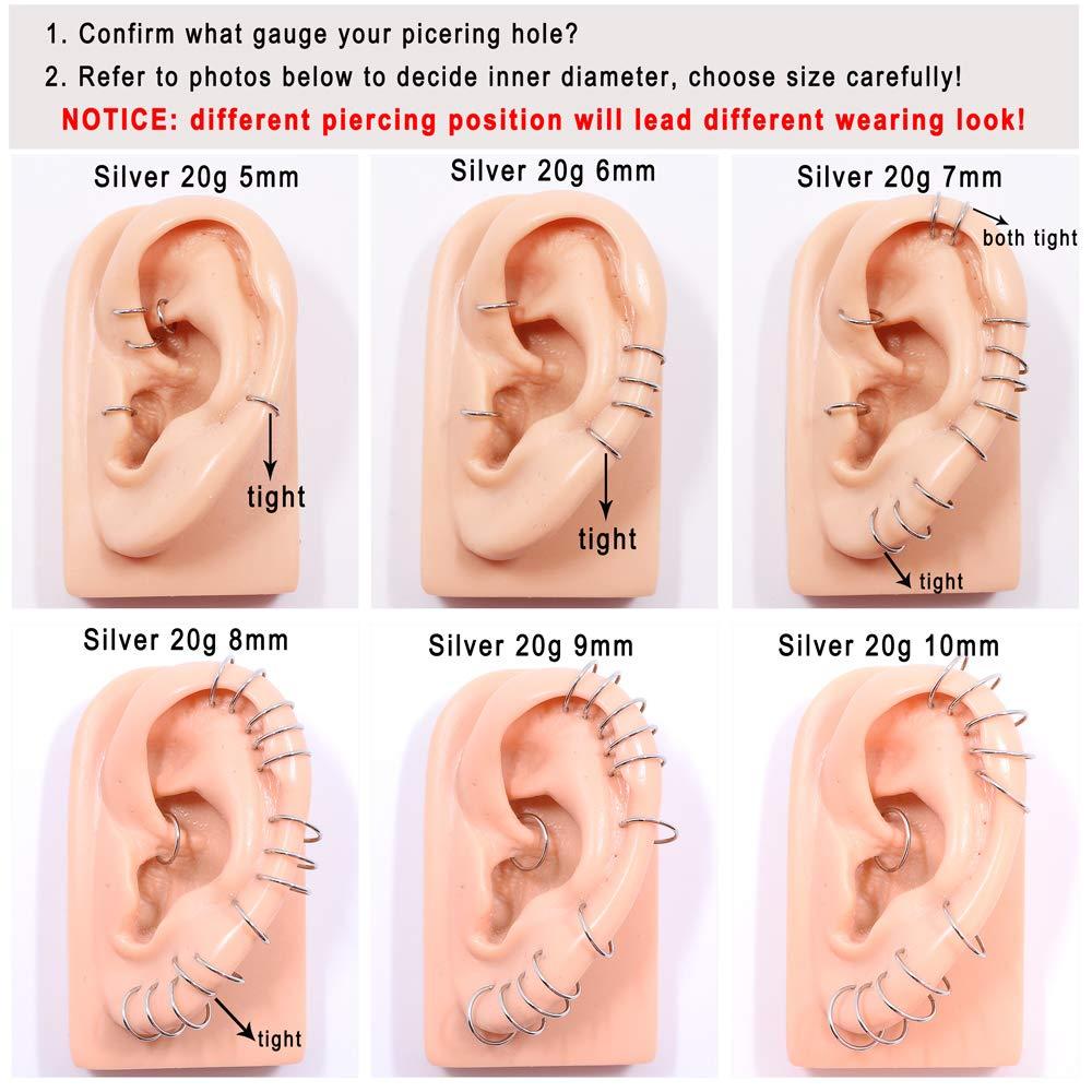 FANSING Men Women 316L Surgical Steel Hinged Nose Rings Hoop for Nostril Septum Cartilage Helix Daith Tragus Rook Conch Lip Ear Lobe Piercings - Image 4