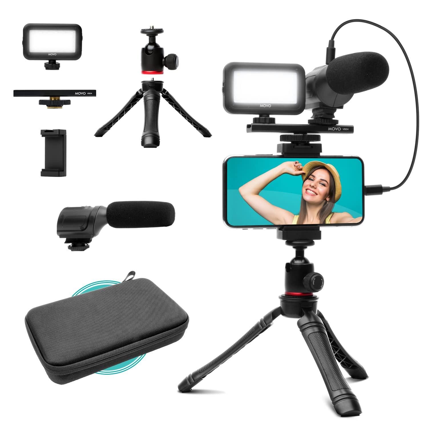 Movo uVlogger- Android/USB-C Compatible Vlogging Kit Smartphone Video Kit Accessories: Tripod, Mount, LED Light and Cellphone Shotgun Microphone for Video Recording for YouTube, Vlog