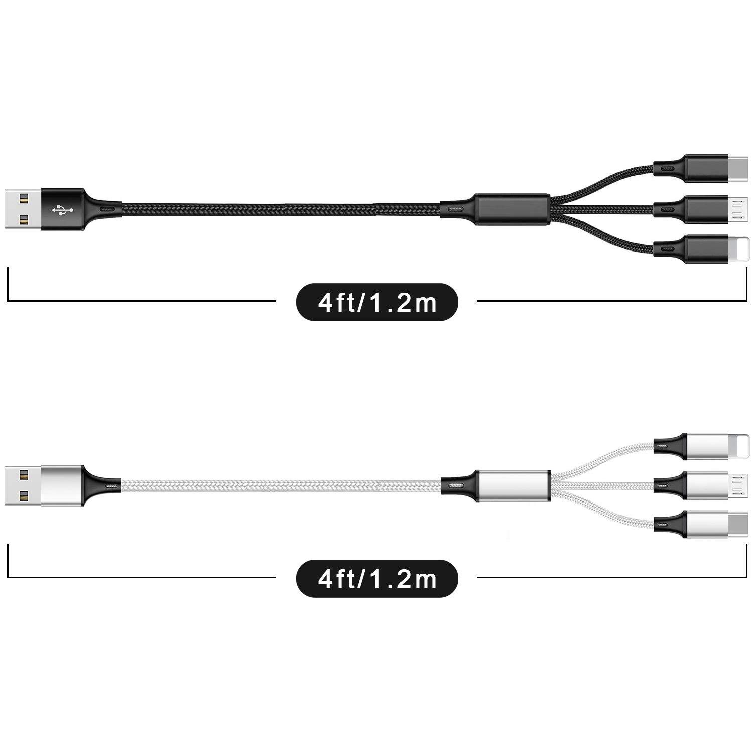Multi USB Charging Cable 3A, 3 in 1 Fast Charger Cord Connector with Dual Phone/Type C/Micro USB Port Adapter, Compatible with Tablets Phone 12 11 Pro 8 7 6 Samsung Galaxy (4FT/2Pack Charging Only) - Image 3