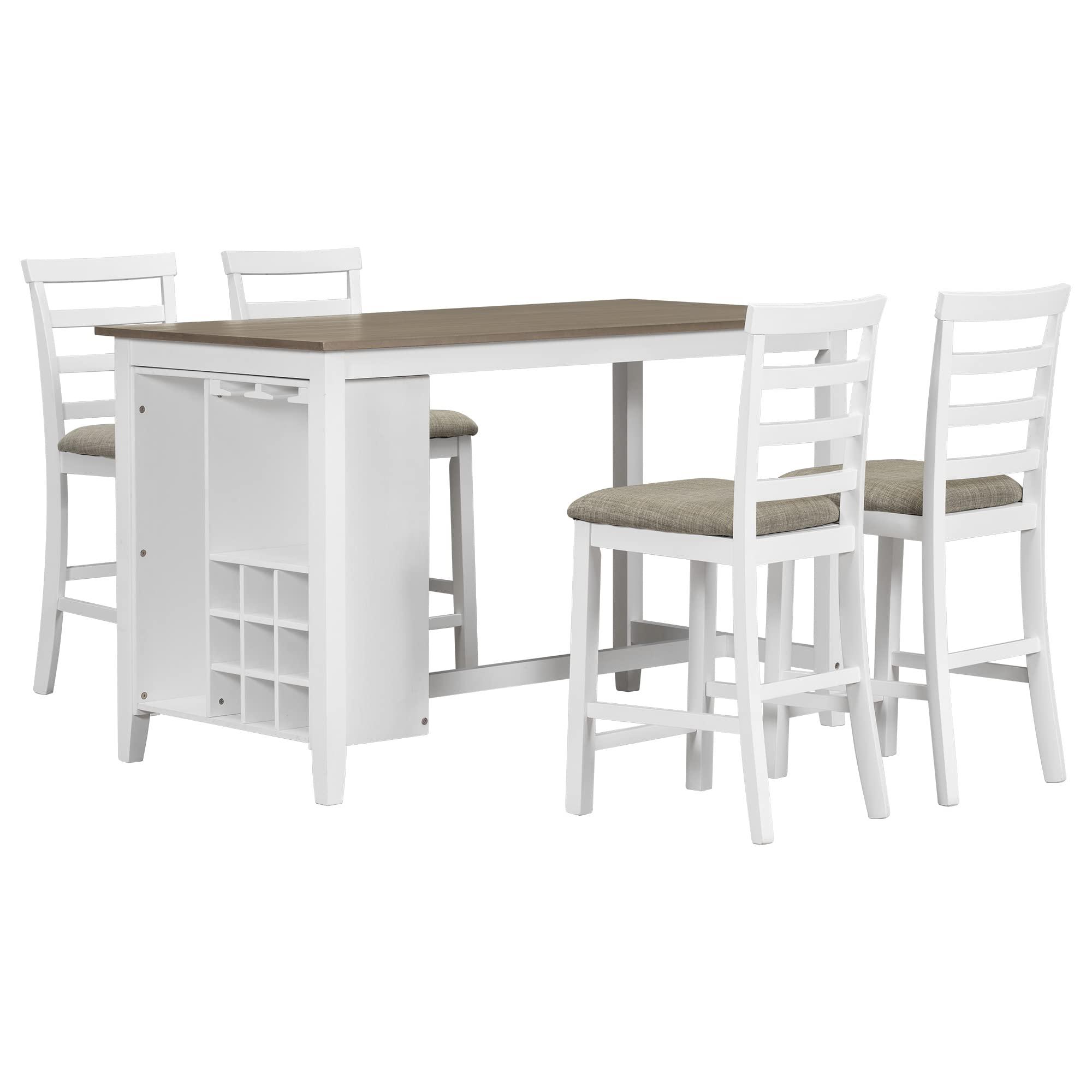 LUMISOL Farmhouse Rustic Kitchen Dining Room Table Set with Chairs for Small Space Table with Wine Rack and Wineglass Holder and Upholstered Chair with Highback, 5 Piece Dining Table Set - Image 3