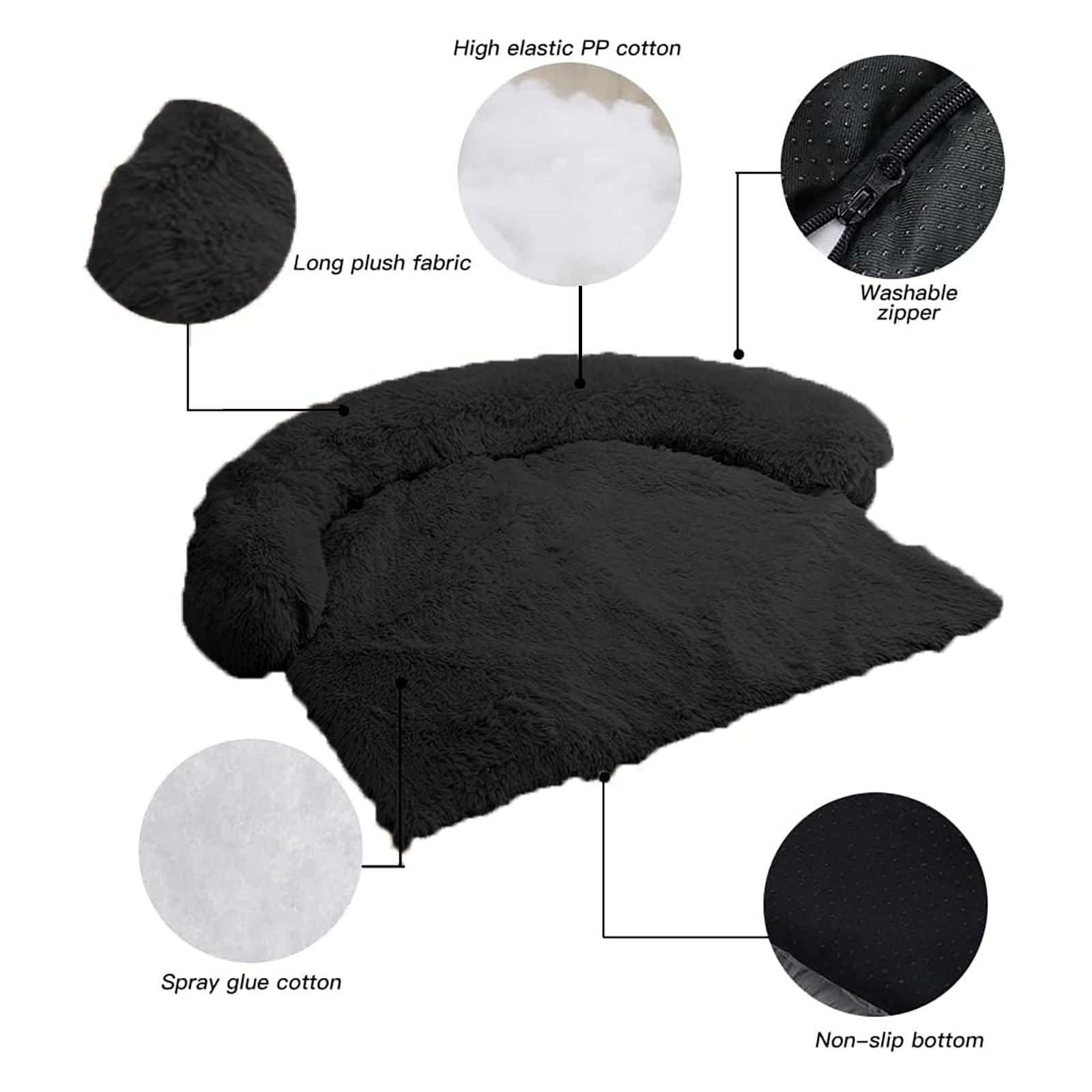 GGIB Calming Dog Bed Fluffy Plush Dog Mat for Furniture Protector with Removable Washable Cover for Large Medium Small Dogs and Cats (Large, Black) - Image 2