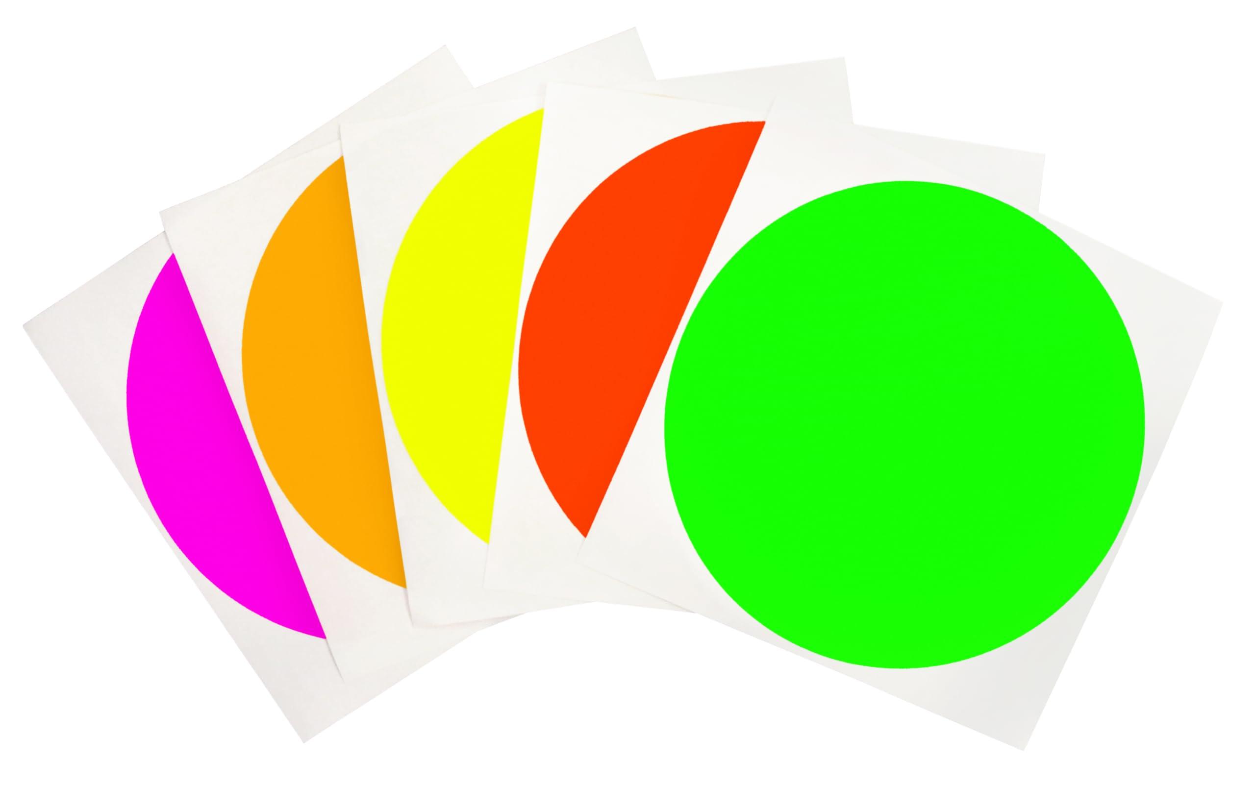 ChromaLabel 4 Inch Round Colored Stickers, High Visibility Removable Sticky Dots Color Coding Labels, Easy to Write On Colored Dot Stickers - 5 Assorted Matte Finish Fluorescent Colors, 100 Sticker