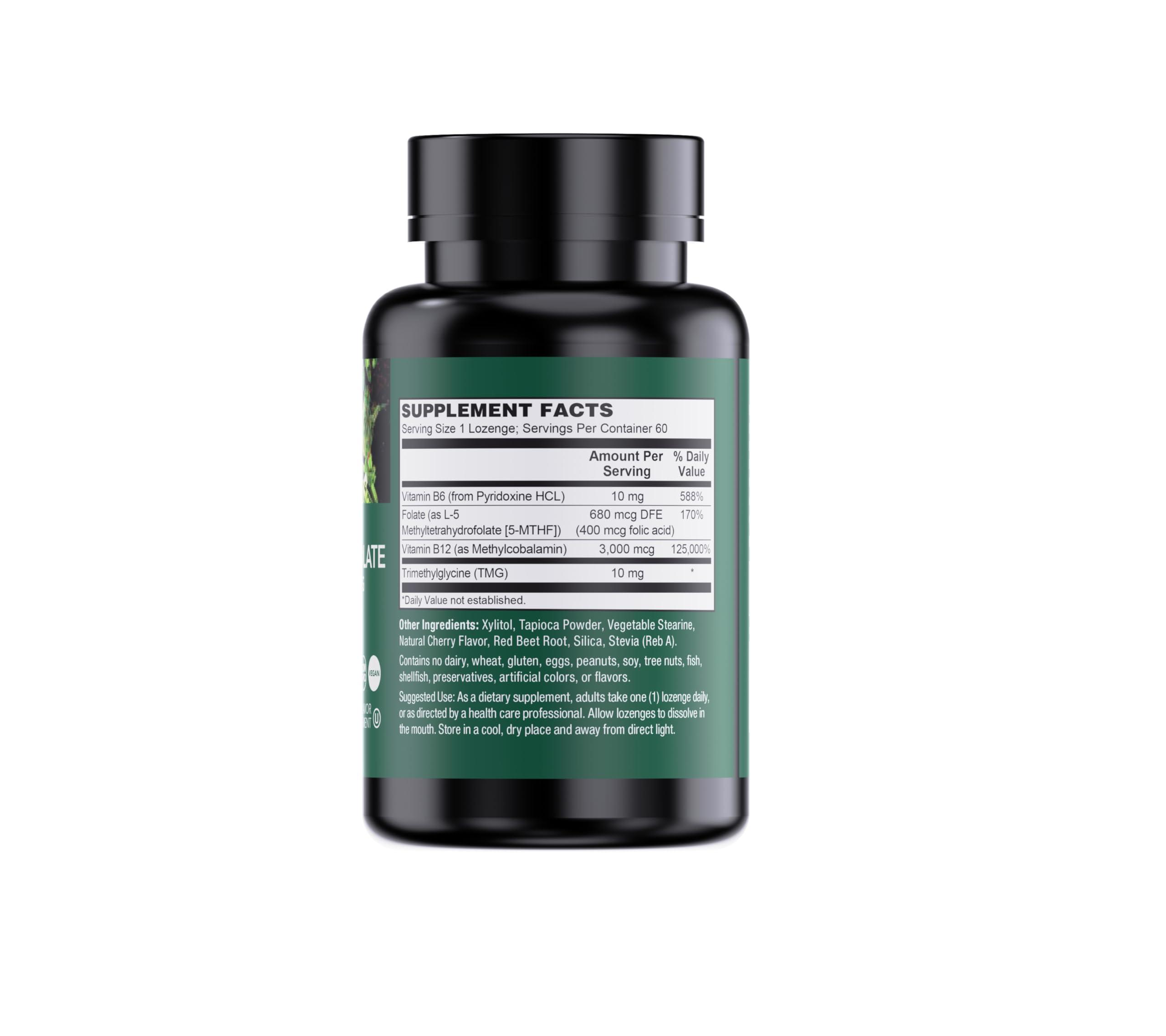 PlantFusion Methylated Vitamin B Complex – Vegan B12 3000mcg, Vegan Methylfolate (5-MTHF) 400mcg, B6 & TMG – Cherry-Flavored Lozenges – 60 Count - Image 7