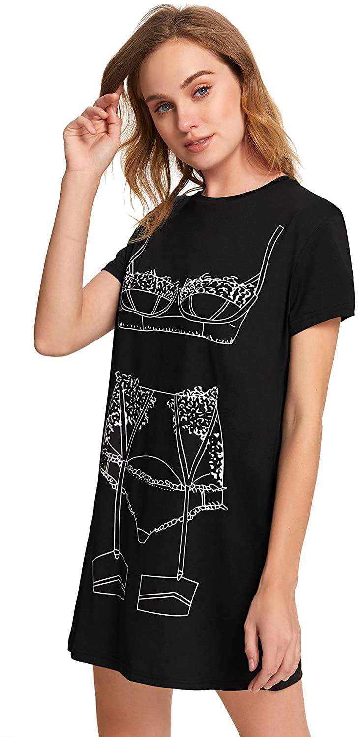 Floerns Women's Funny Lingerie Nightgown Cute Print Tshirt Sleepdress - Image 3