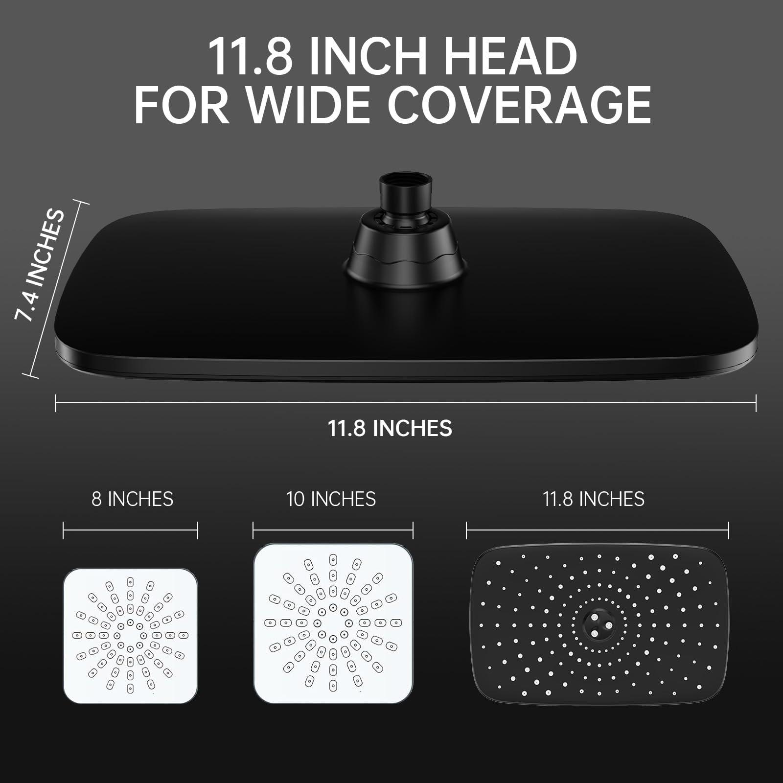 Veken 11.8 Inch Rain Shower Head with Handheld- High Pressure Dual Shower Heads with 5 Modes Handheld Spray Combo- Wide Rainfall Showerhead with Hose, Bathroom Accessories, Matte Black - Image 2