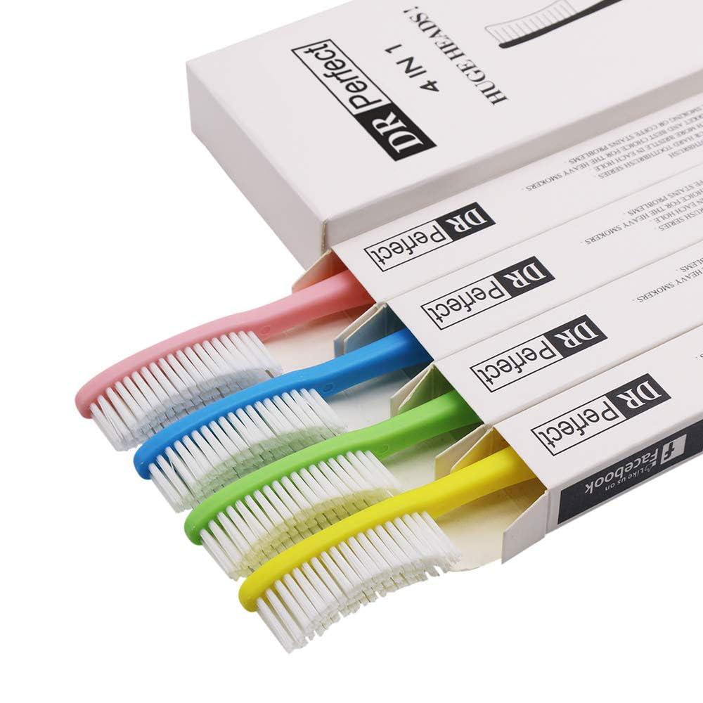 DR PEFECT Extra Hard & Firm Toothbrush Large Long Head Whitening Teeth Pack of 4 - Image 2