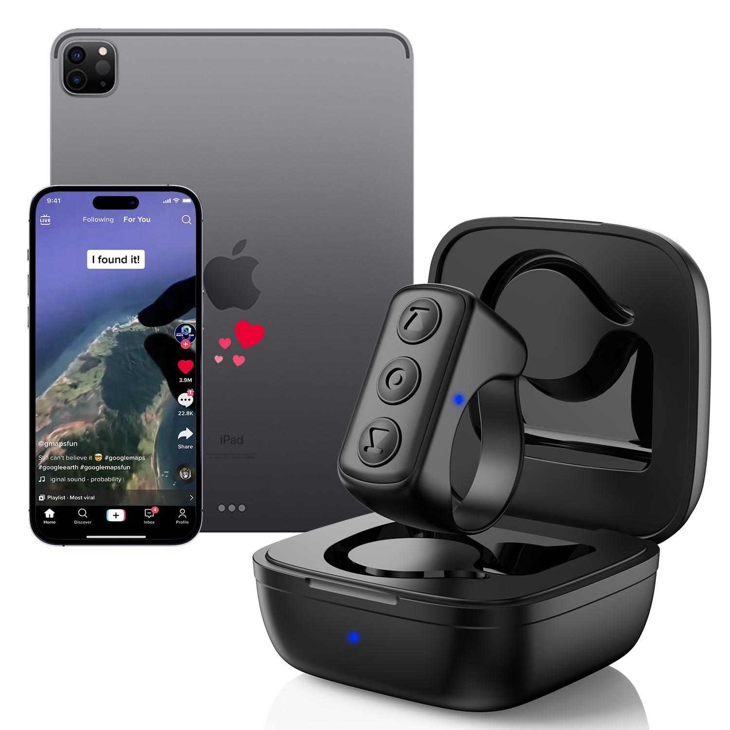 FJOSNF TikTok Scrolling Ring for iPhone/iPad/iOS/Android Devices, Page Turner for Kindle App, Bluetooth Remote Control for TIK Tok, Wireless Camera&Video Remote Shutter for Phones and Tablets