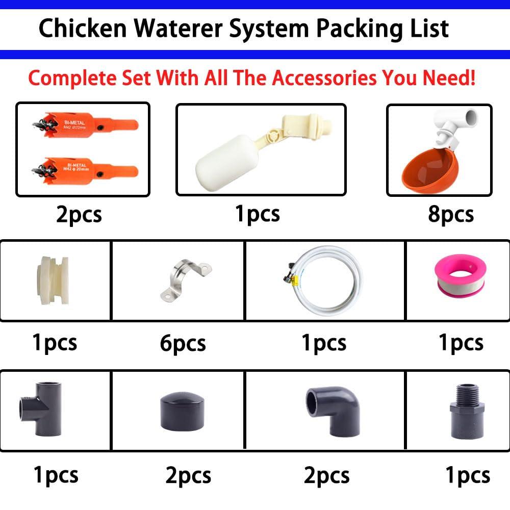 Complete Set Pipeline Automatic Chicken Watering System, 1/2" PVC Tee Fittings & PVC Pipe & Garden Hose, Chicken Water Cups, Poultry Waterer, Automatic Chicken Waterer, Chicken Nipple Waterer - Image 3