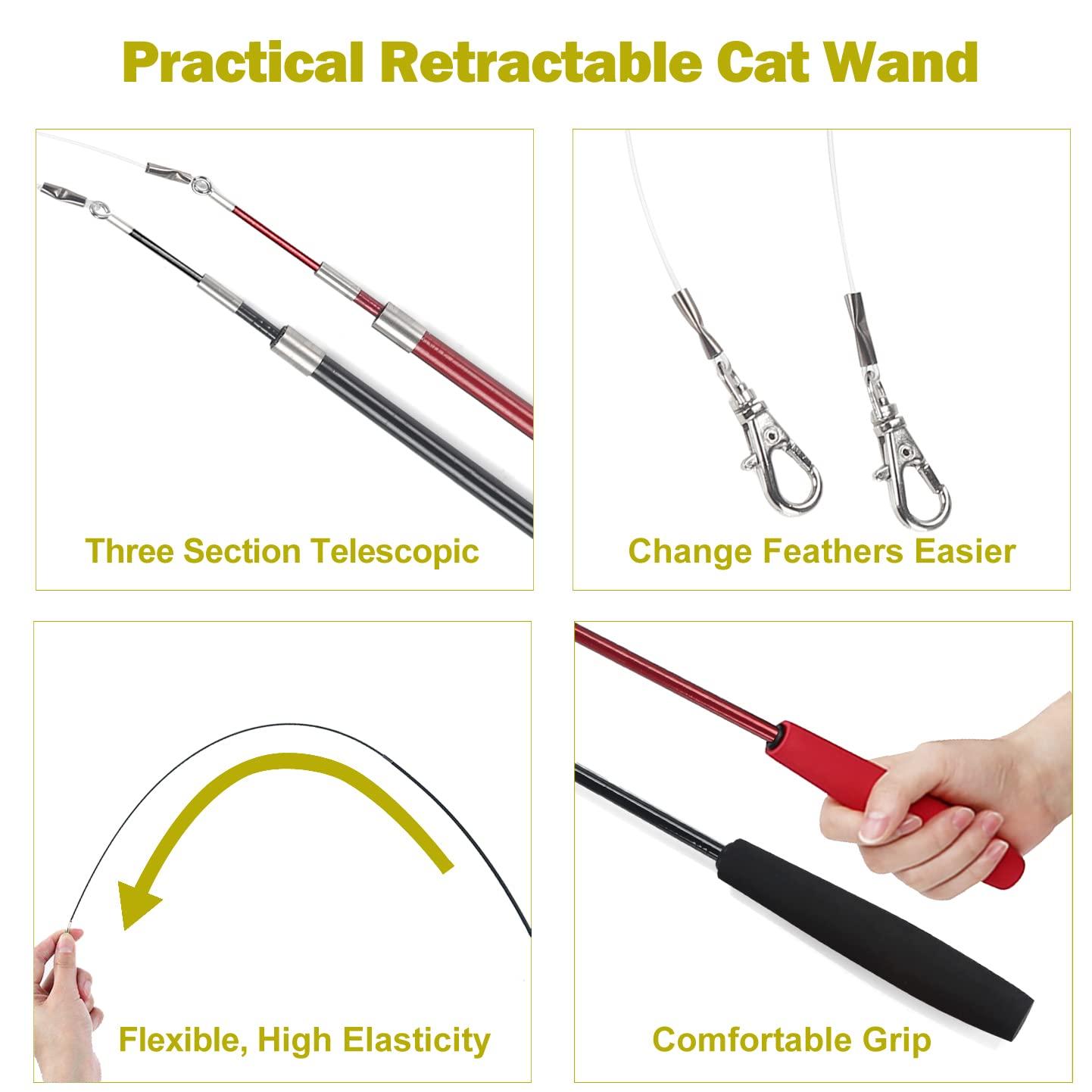MeoHui Interactive Cat Toys - Retractable Wand Toy and Feather Toys Refills for Indoor Cats to Chase and Exercise - Image 4