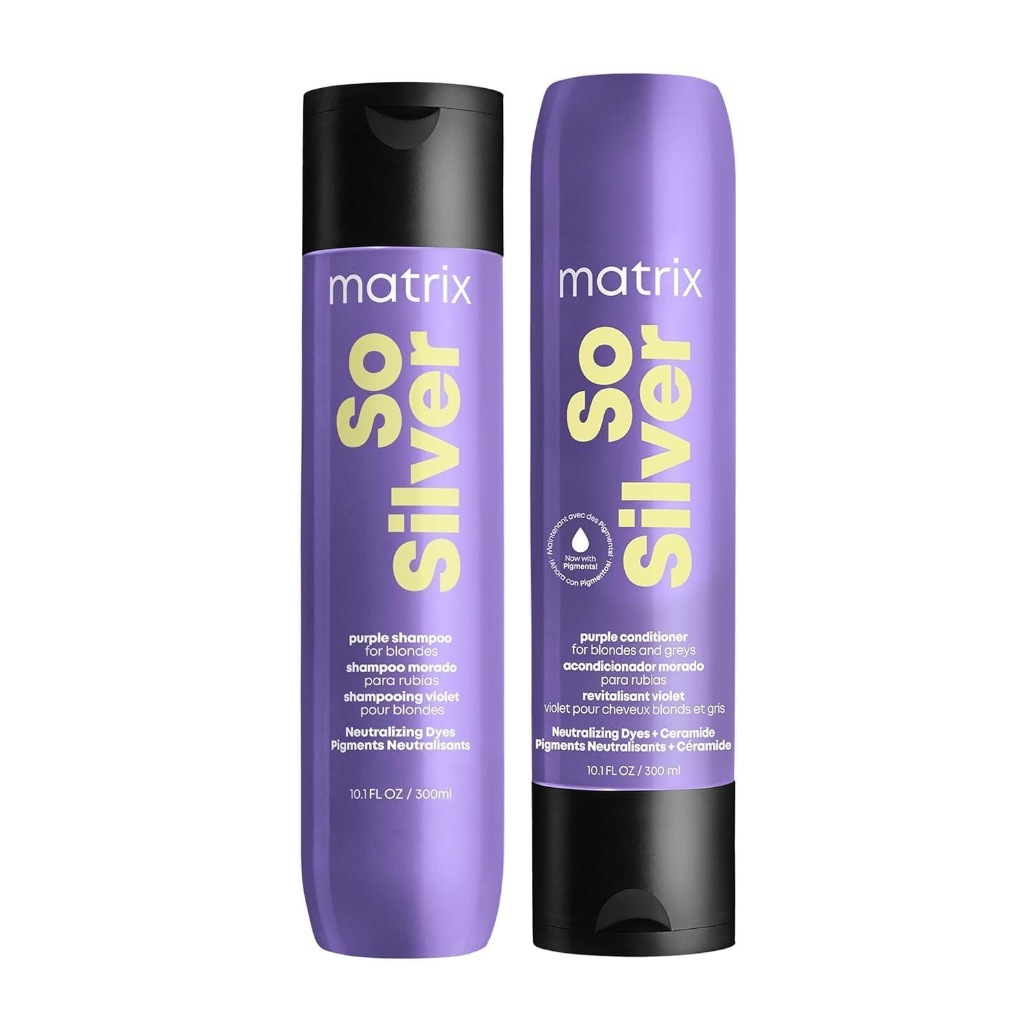 MATRIX So Silver Purple Shampoo and Pigmented Conditioner Set - Removes Brassy Yellow Undertones, Toning Conditioner For Blondes and Greys, Premium Salon Conditioner, Vegan