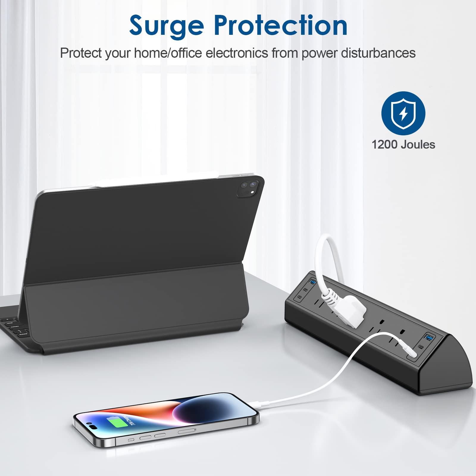 Desk Clamp Power Strip USB C,40W Total Fast Charging Station,4 PD 20W USB C Ports,Desk Edge Mount Power Strip 6 USB Ports 5 AC Outlets Surge Protector,Fit 1.96" Tabletop Edge,ETL Listed - Image 5