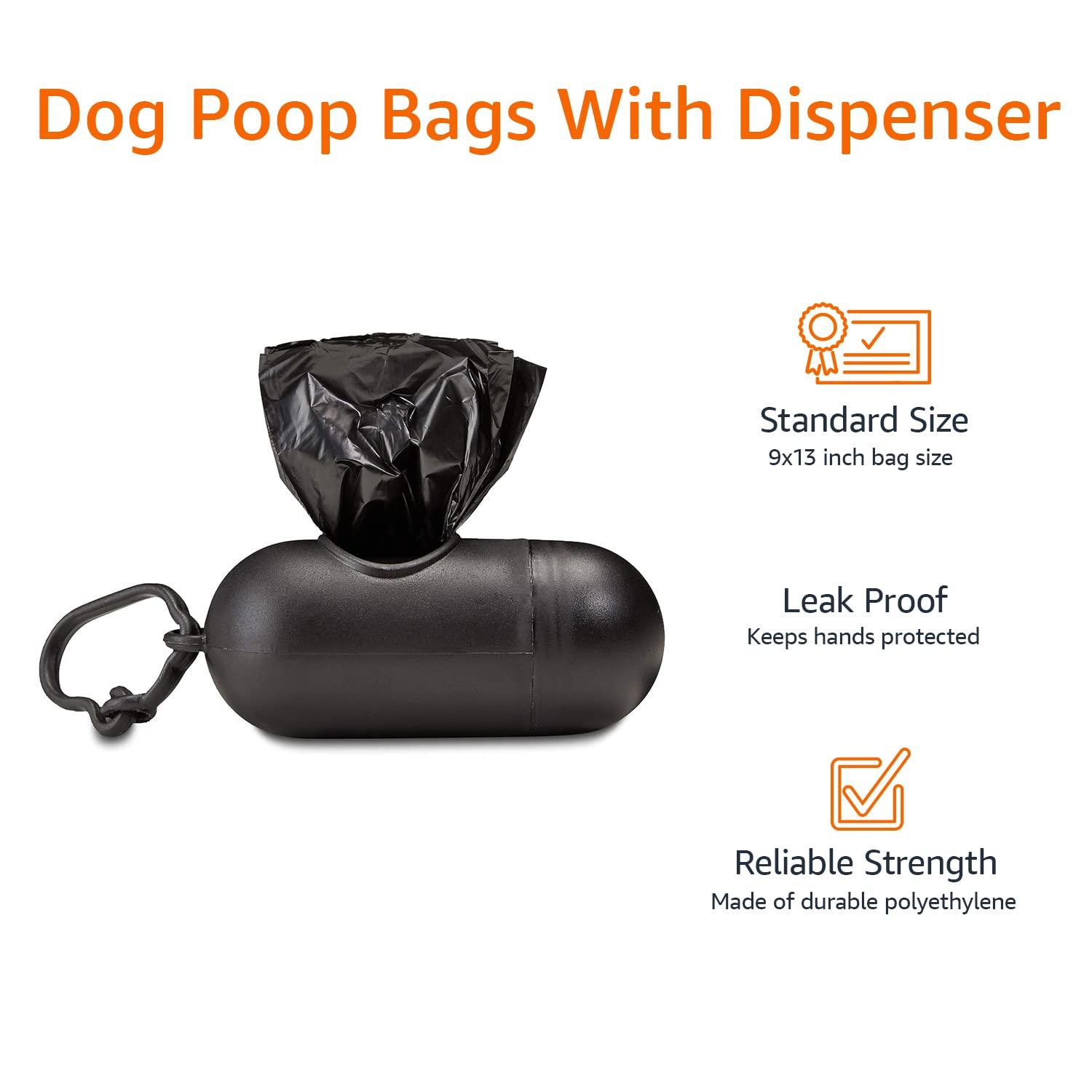 Amazon Basics Dog Poop Leak Proof Bags with Dispenser and Leash Clip, Unscented, 300 Count, 20 Pack of 15, Black, 13 x 9 Inch - Image 4