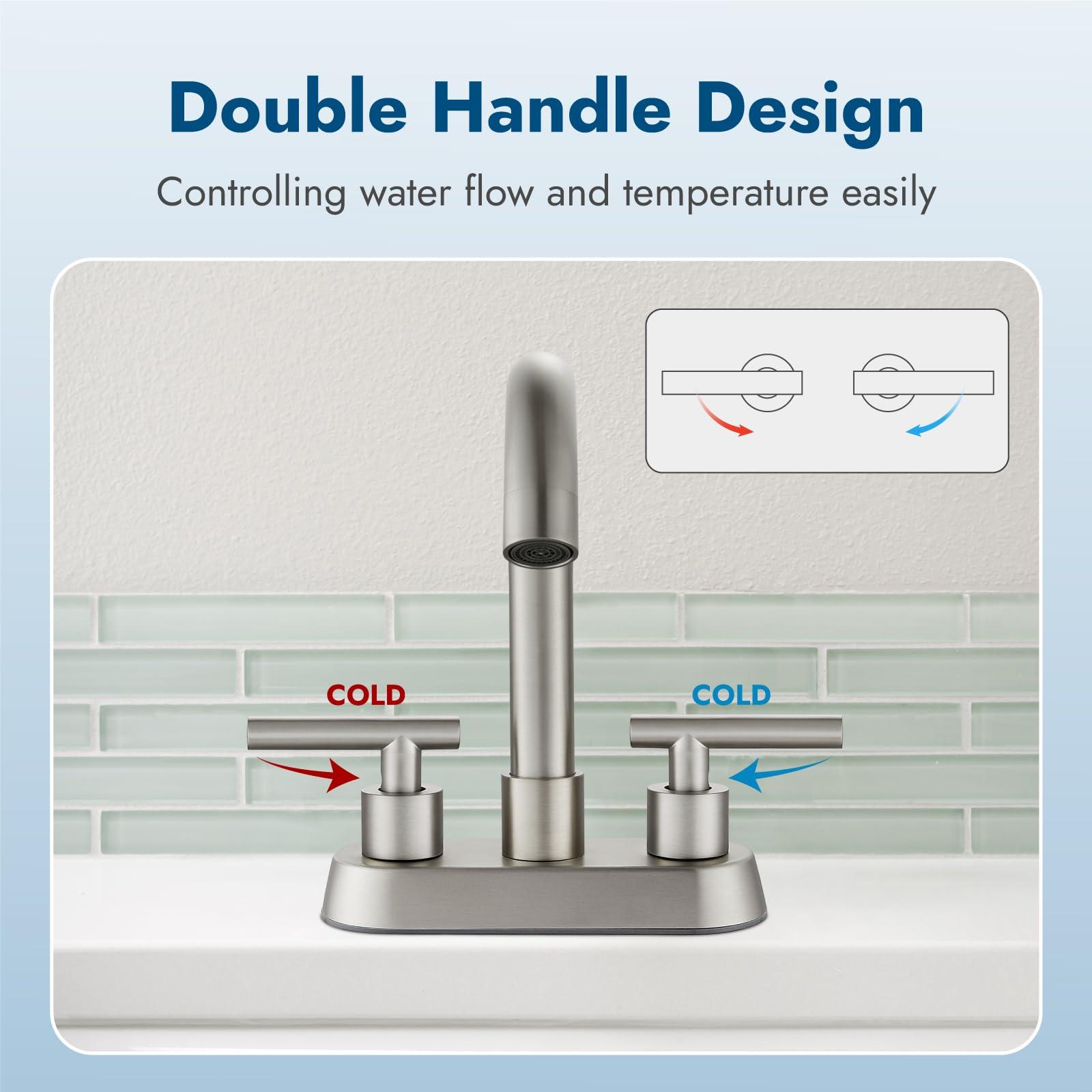 Cinwiny 4 Inch Centerset Bathroom Sink Faucet Double Handles Bathroom Vanity Faucets 360 Degree Swivel Spout Deck Mount Mixer Tap with Pop-up Drain,Brushed Nickel - Image 7