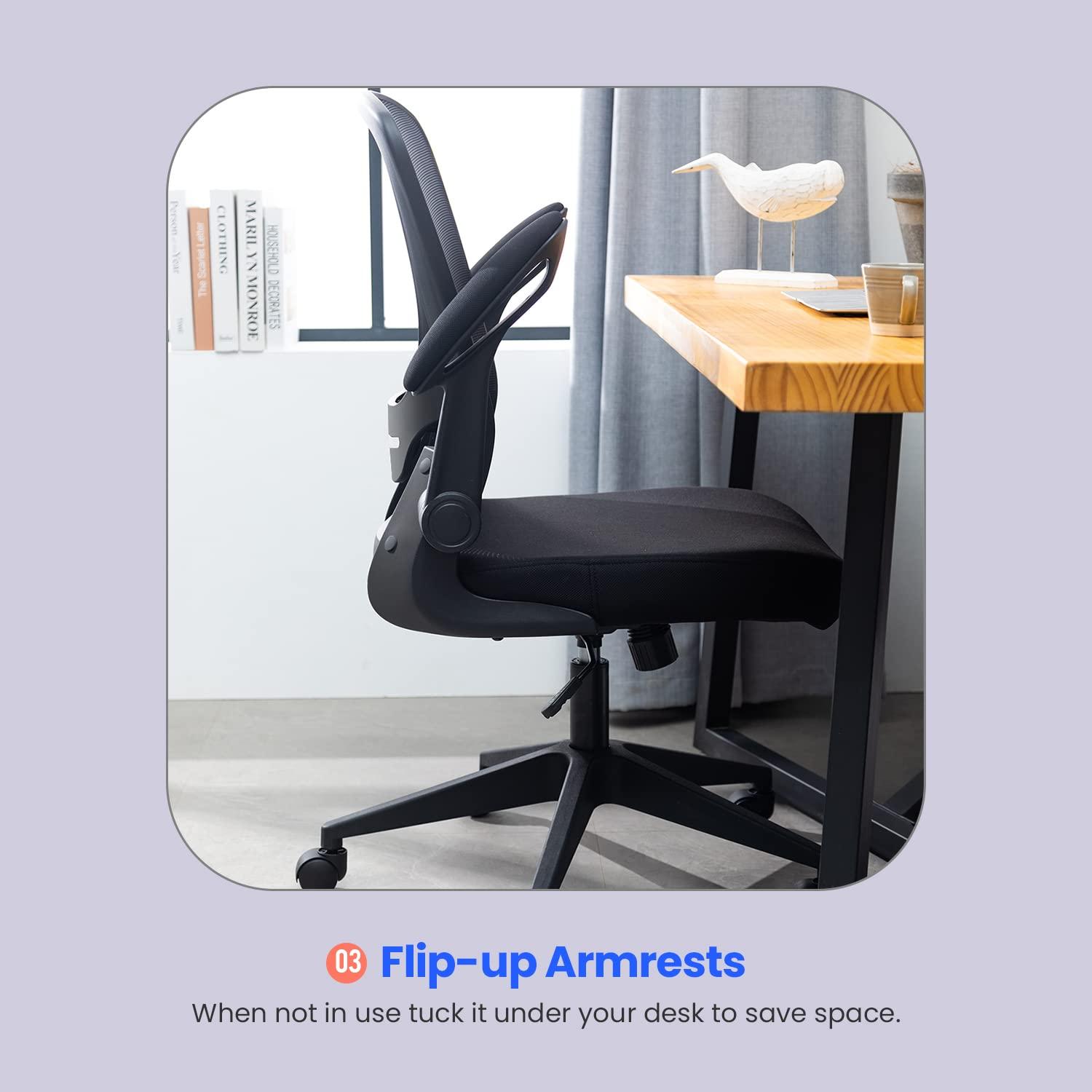 Office Chair Computer Chair Ergonomic Desk Chair Modern Rolling Executive Mesh Chair with Lumbar Support and Adjustable Mid Back Flip-up Armrests(Black) - Image 7