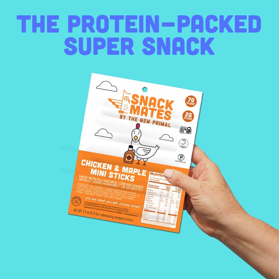 The New Primal Snack Mates Chicken & Maple Sticks, Gluten Free Healthy Snacks for Kids, Low Sugar High Protein Back to School Snacks, Mini Paleo Jerky Meat Stick, 7g Protein, 50 Calories, 40 Pack - Image 4