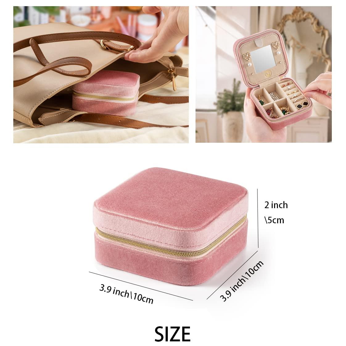 ZPROW Plush Velvet Travel Jewelry Case, Organizer, Box, Small Case for Women, Earring Organizer with Mirror, Best Gifts For Daughter, Girlfriend, Mom | Gifts For Her - Yellow - Image 3