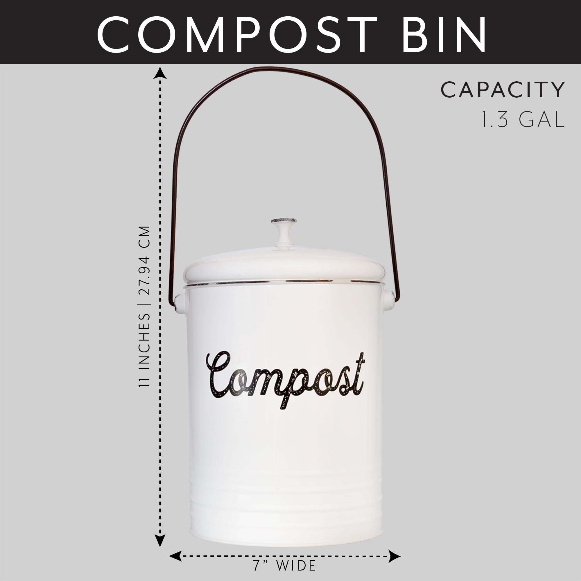 AuldHome Design Kitchen Compost Bin for Countertop | 1.3 Gallon Composting Bucket with Lid | Includes 3 Charcoal Filters | (White Enamel) - Image 3