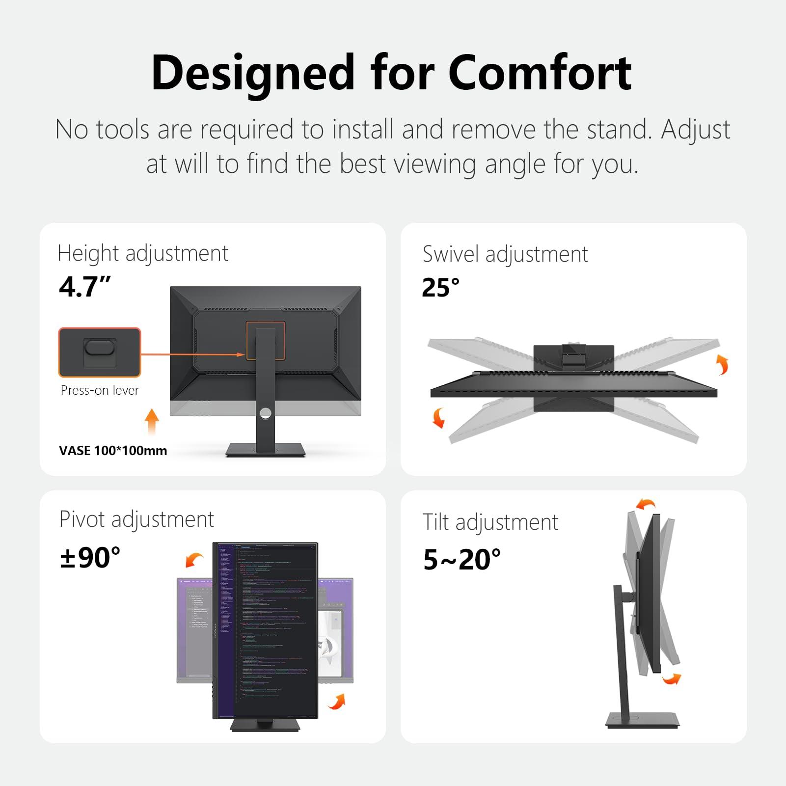 INNOCN 27" Monitor 120Hz FHD 1920 x 1080p IPS PC Computer Desktop Gaming Display Built-in Speaker, Eyes Care, Height/Pivot Adjustable, HDMI, VGA, VESA Mountable - Black, 27D1FR - Image 6