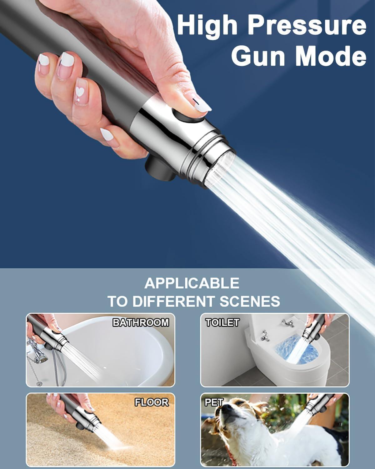 High pressure shower head with filtered showerhead,4 spray modes handheld shower,adjustable shower head with off/on,with 59”/1.5M hose,suitable for bathing and rinsing fish tank and pets - Image 4